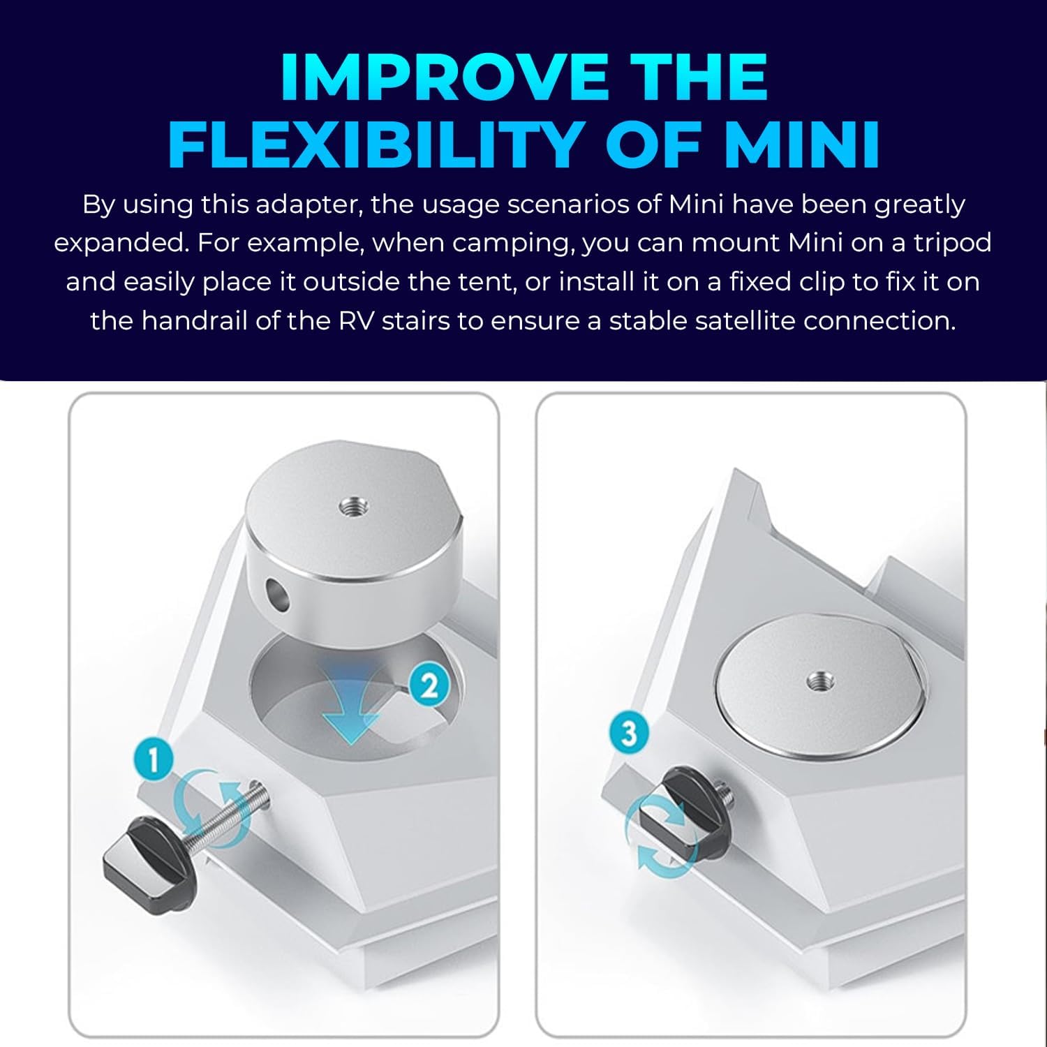 Starlink Mini Tripod Adapter, 1:1 Unique Fit AIRYSEE Aluminum Alloy Tripod Mount Base Adapter for Starlink Mini Accessories- 1/4"~20 and 3/8"~16 Threaded - Use with Pipe Adapter, Travel Tripod