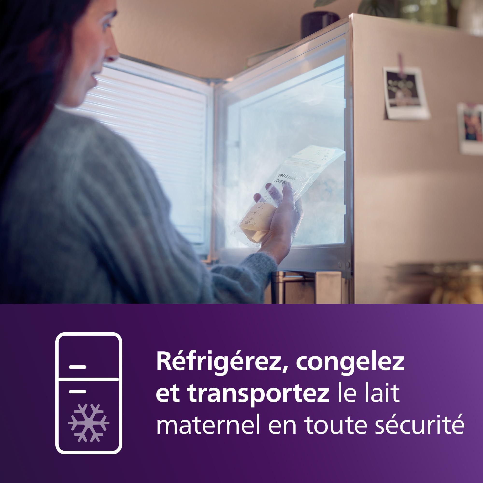 Philips Avent Sachets de conservation pour lait maternel – pré-stérilisés, réfrigérateur et congélateur, sans BPA, anti-fuites, remplissage et stockage faciles, 180 ml, 50 pièces, SCF603/50