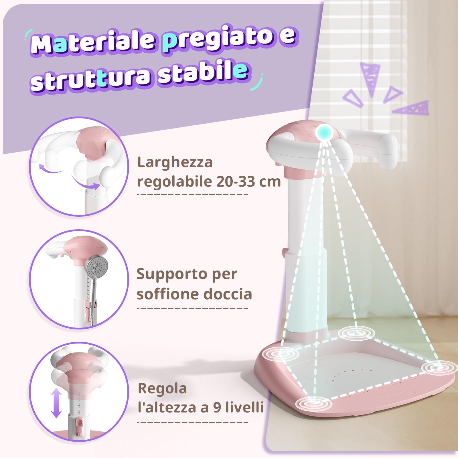 COOSEYA Supporto per vasca da bagno per bambini, torre da bagno regolabile per bambini per alzarsi in piedi, seggiolino da bagno per bambino con base antiscivolo per neonati e bambino piccoli