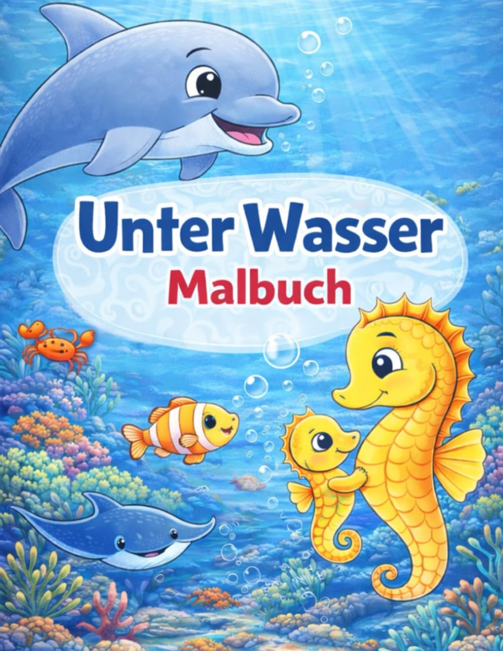 Unterwasser Malbuch für Kinder ab 3 Jahren: Große Ausmalbilder mit Delfin, Schildkröte & Co. – Ruhige Motive für kleine Kinder