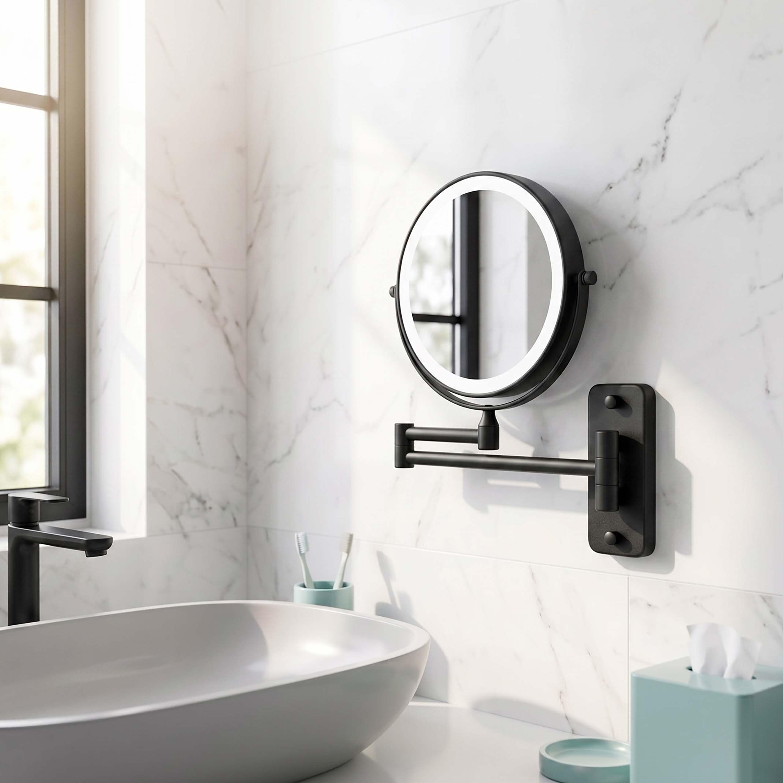 Relaxdays Miroir de Maquillage LED, Bras Mural & USB, 1x/10x, Salle de Bain