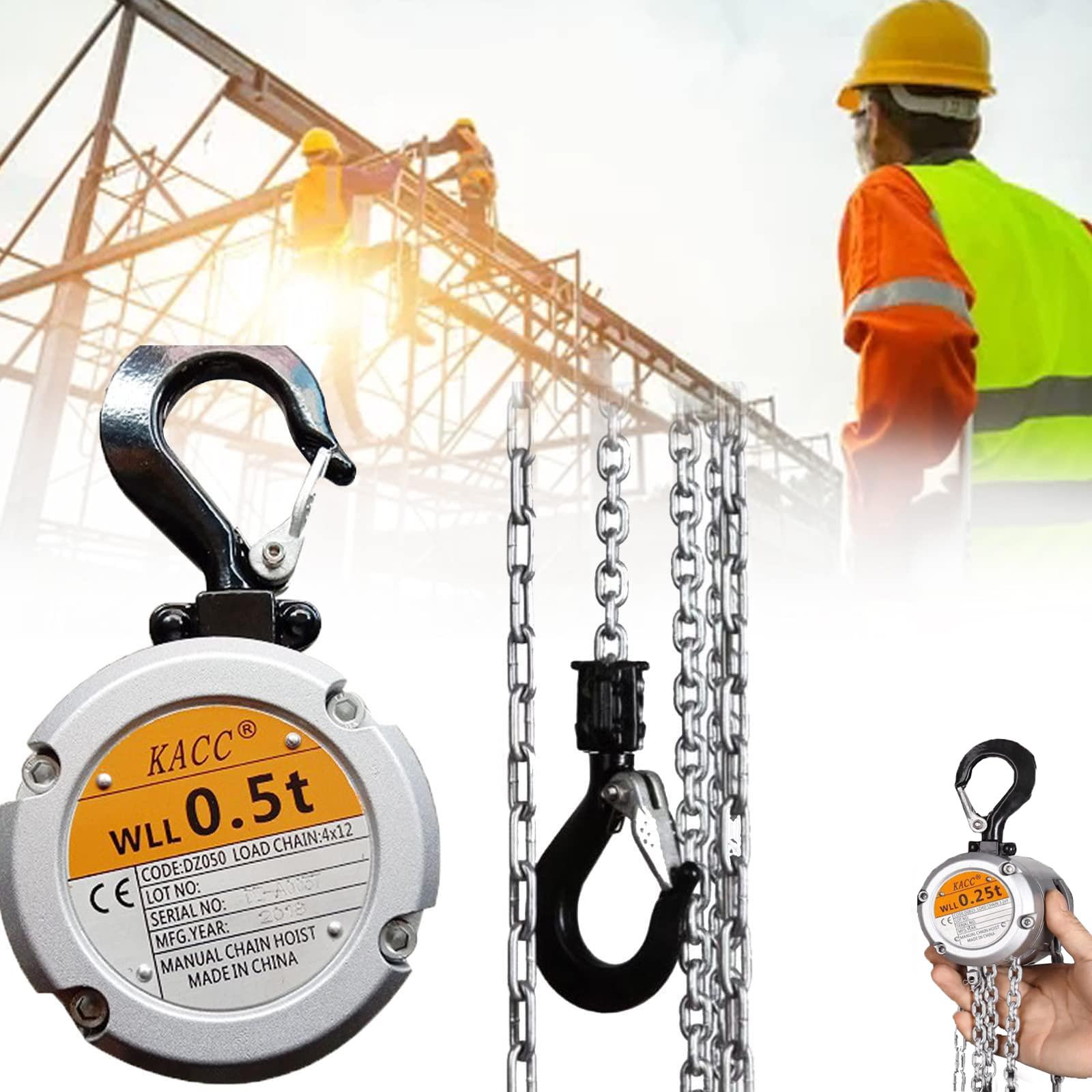 Kettenzughaken, Leichter 250/500 Kg Kettenzug, Mit Robustem Stahlhaken – 360° Drehbar, Zum Heben Von GüTern In WerkstäTten, Baustellen, Lagerhallen,500KG*3M