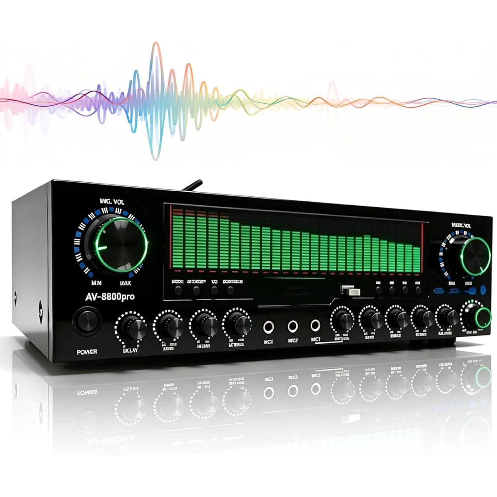 5.1-kanałowy wzmacniacz audio Bluetooth, stereofoniczny odbiornik audio 800 W z wyświetlaczem LED, optyczny/koncentryczny, stosunek sygnału do szumu > 90 dB, impedancja obciążenia 16 omów