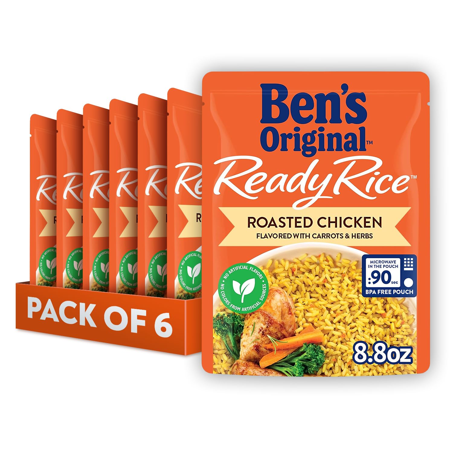 BEN'S ORIGINAL Roasted Chicken Flavoured Ready Rice Easy Dinner 250ml Bag (Pack of 6)