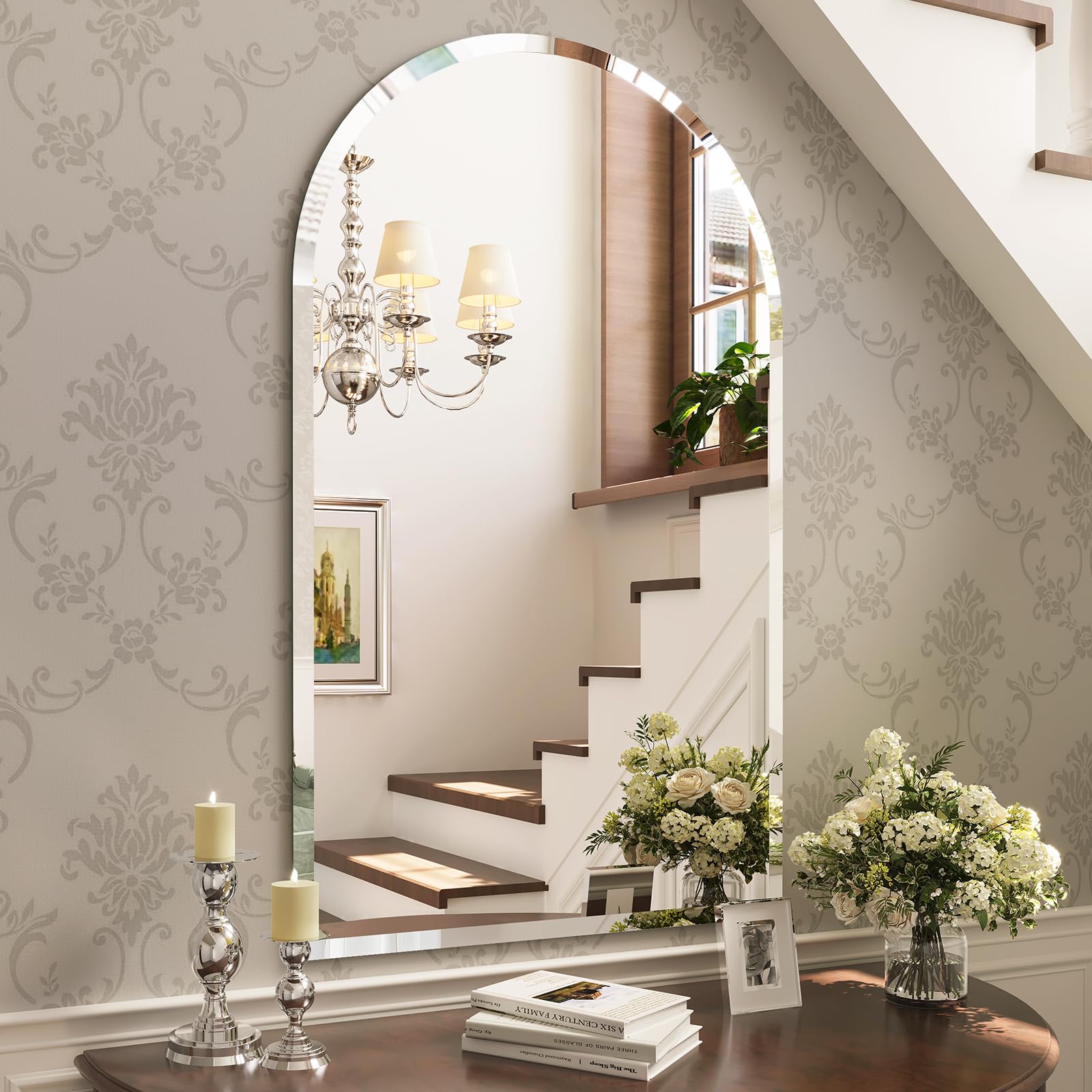 Brauthon Frameless Bathroom Mirror, 24" x 40" Arched Frameless Mirror for Wall Beveled, Arch Wall Mounted Vanity Bathroom Mirror for Over Sink, Bedroom, Gym( similar in stock)