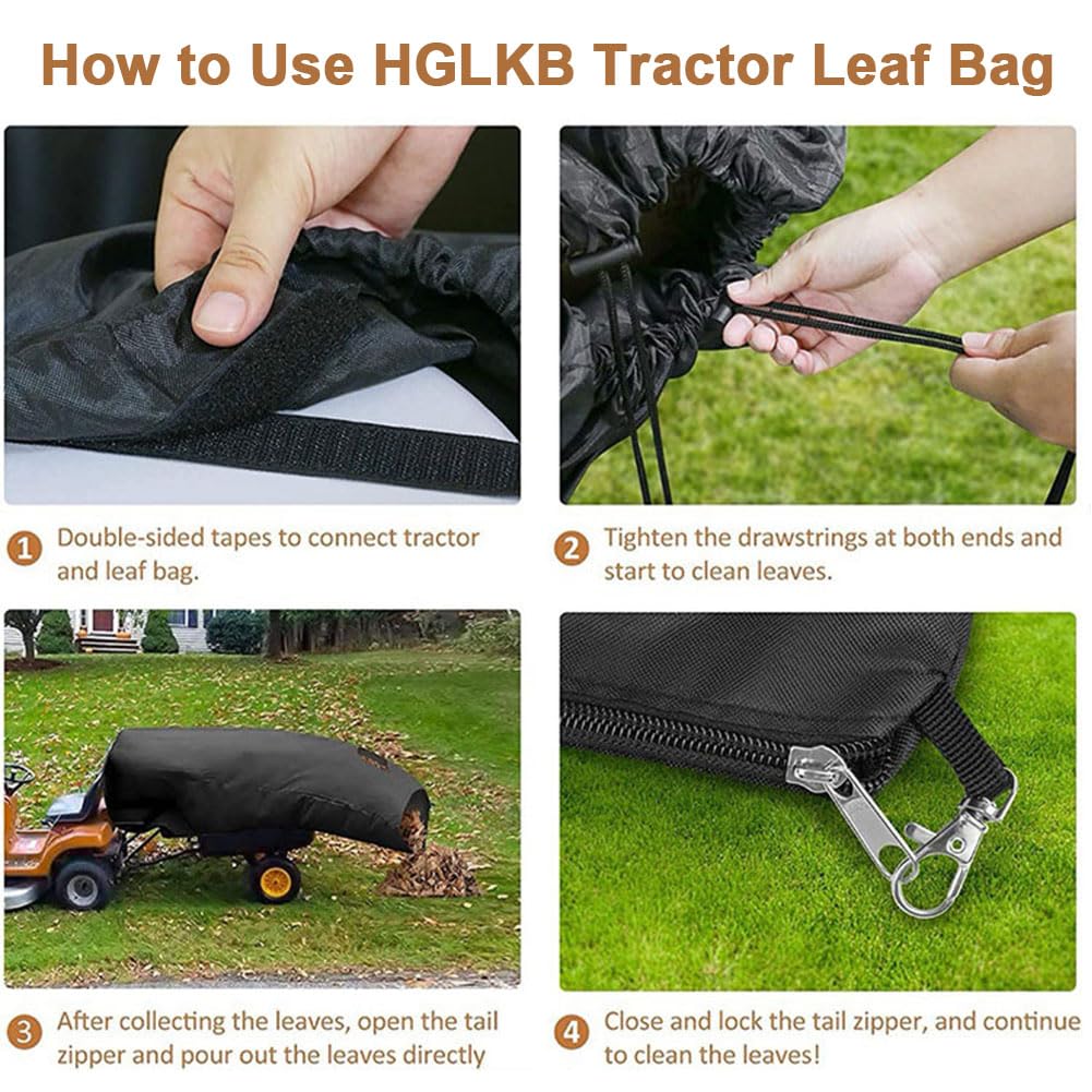 2 bolsas de hojas para tractor de césped, tela Oxford 420D resistente al desgaste para cortacésped, recogedor de hojas y bolsa de jardín para tractor, hoja de jardín de limpieza rápida 200*130cm