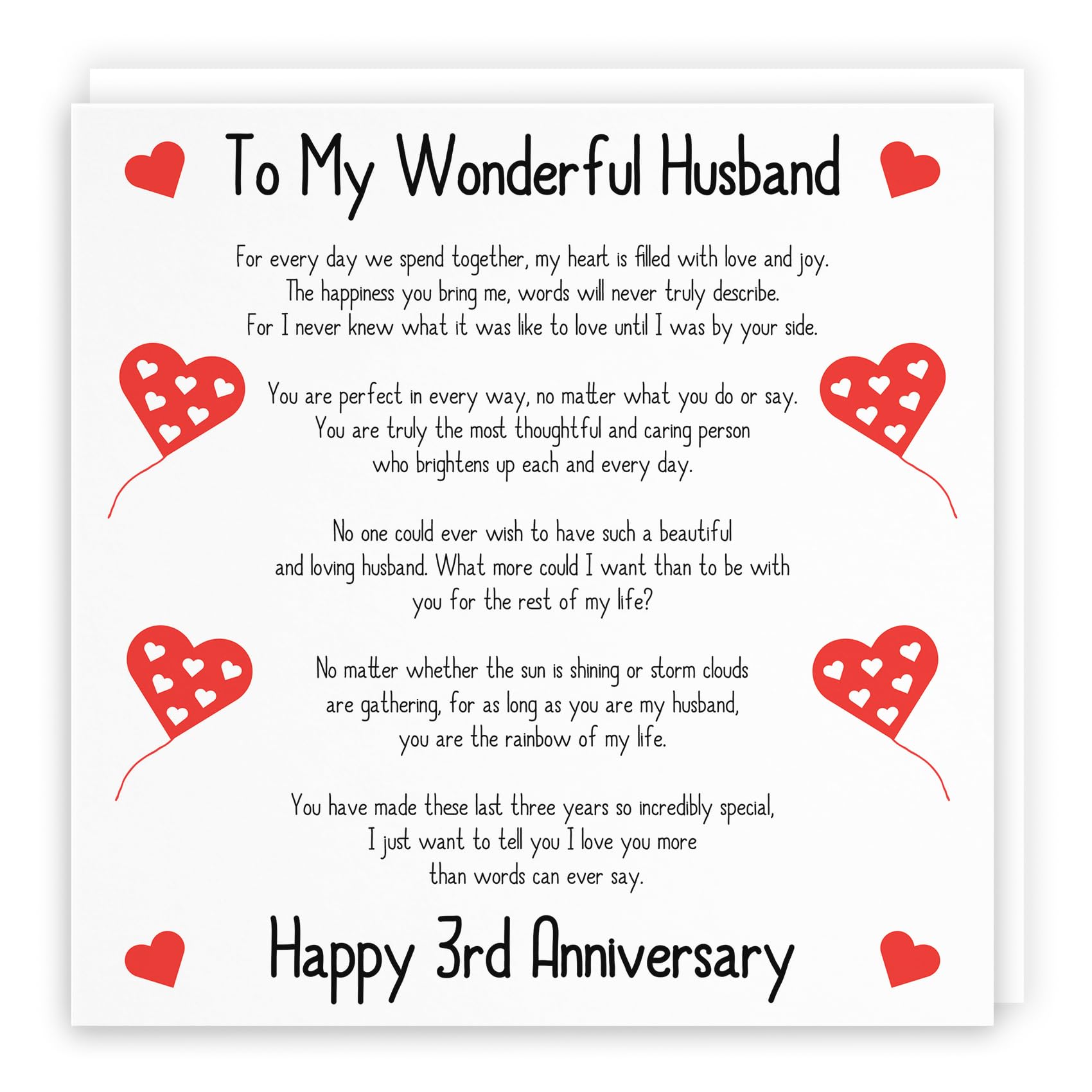 Hunts England, Romantic Husband 3rd Wedding Anniversary Love Verse Card, To My Wonderful Husband, Happy 3rd Anniversary