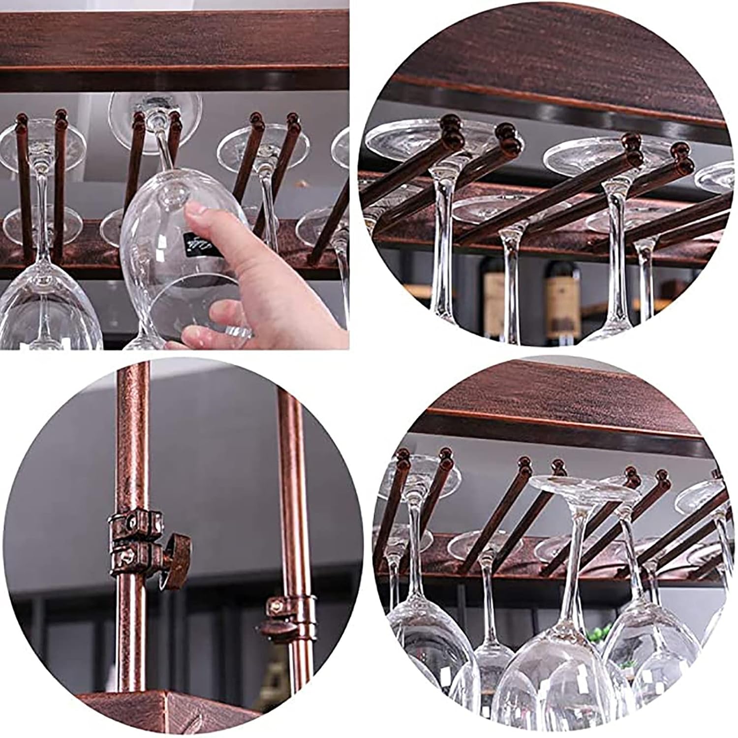 Hanging Wine Glass Holder Rustic Iron Wine Glass Holder,Ceiling Stemware Rack,Adjustable Height,Hanging Wine Glass Rack,Vintage Wine Glass Storage Rack,Stemware Holder