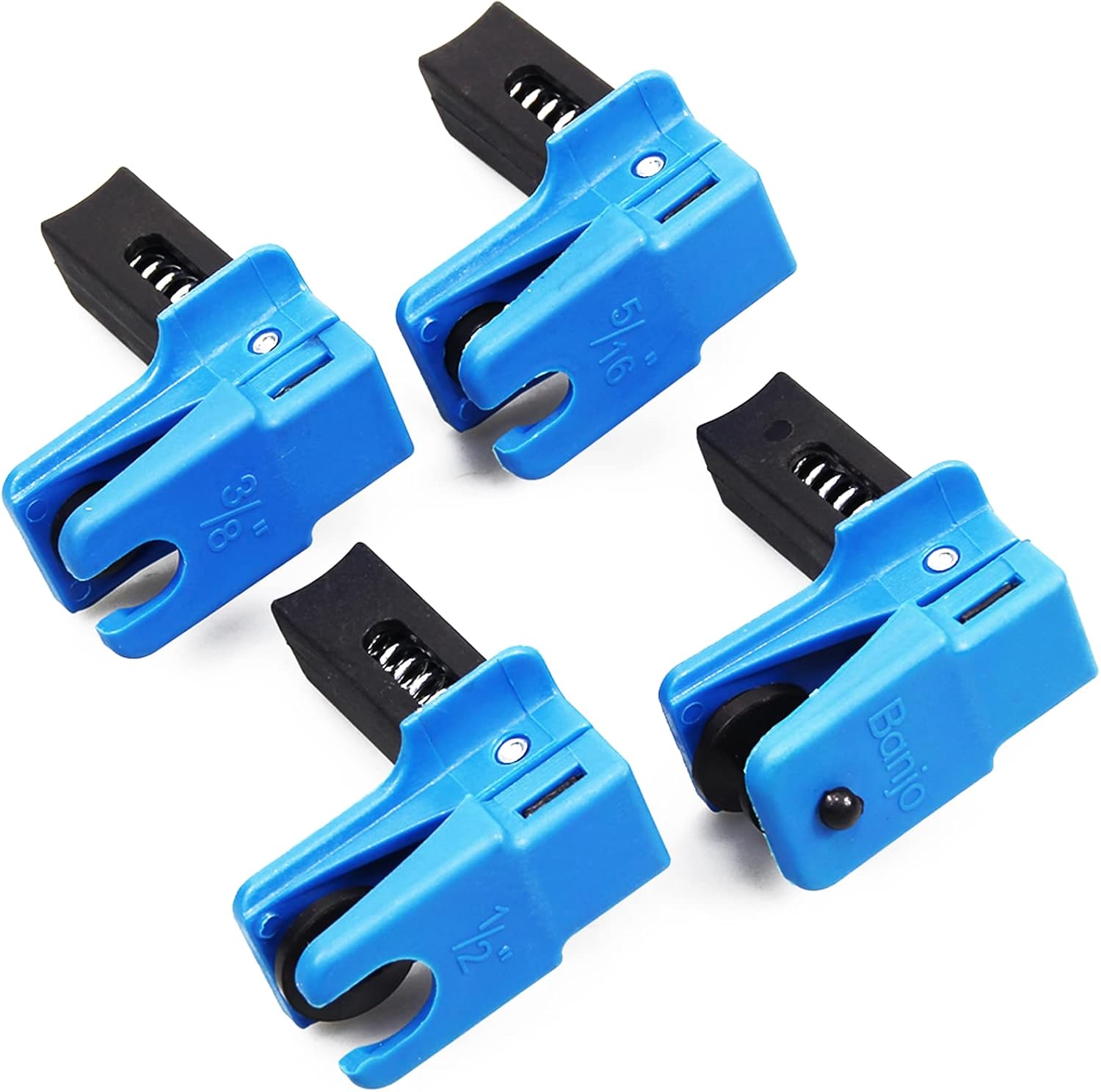 4pcs Auto Steel Line Clamp Fluid Stopper Set 1/2'' 3/8'' 5/16'' Spring Load Fluid Stopper Clamp Kit for Banjo Fitting, Fuel Rail Hose, A/C Line, Brake Line