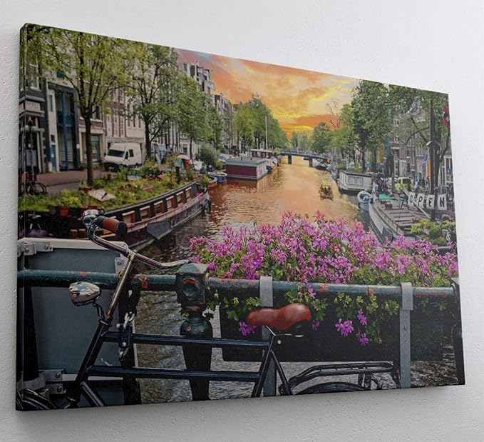 Amsterdam Fluss Stadt Brucke Leinwand Bild Wandbild Kunstdruck L0880 Grosse 70 Cm X 50 Cm Amazon De