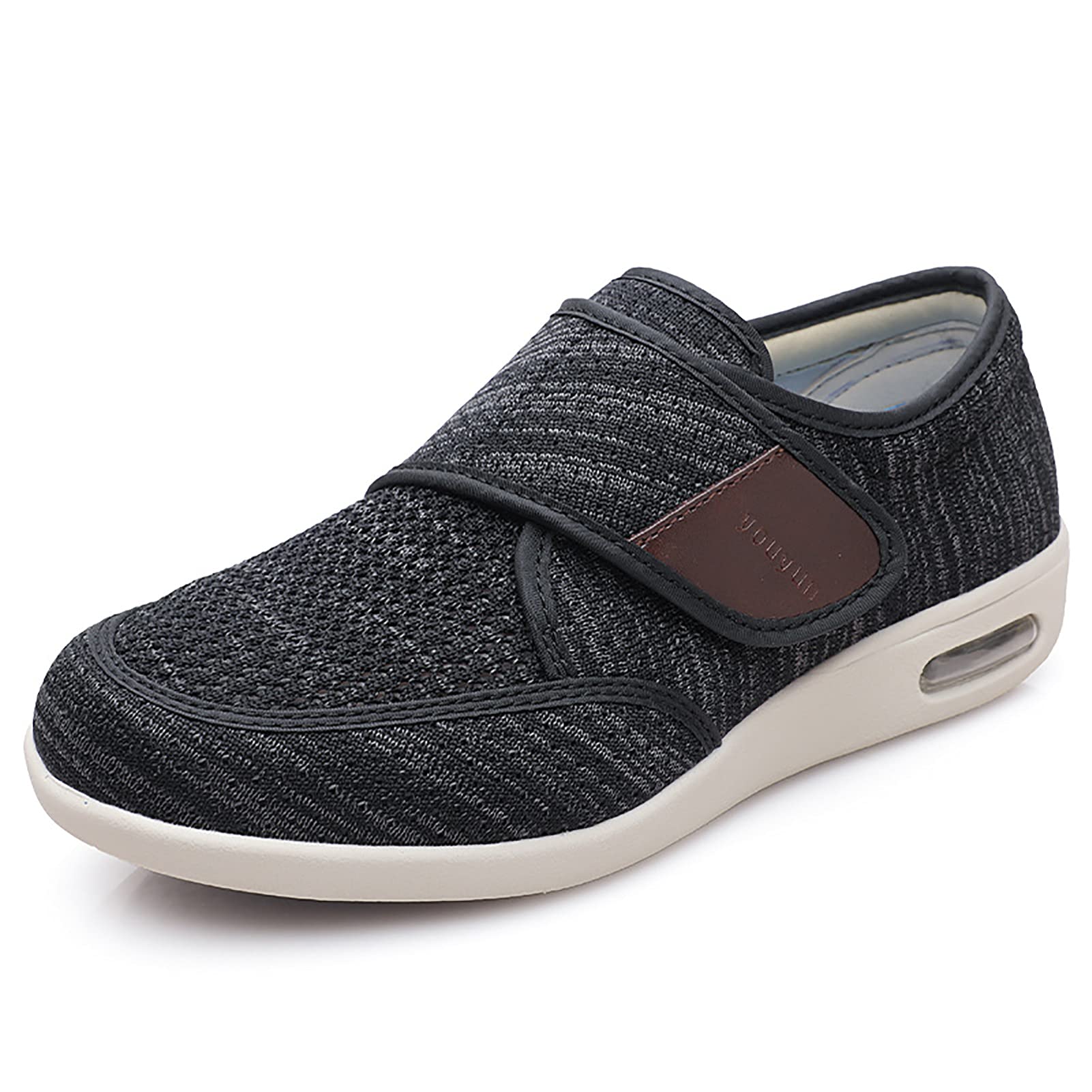 Hombres Zapatos Para Edema Diabético Ligero Caminando Respirable Zapatillas Anchas Correa Ajustable Cierre Para Ancianos, Pies Hinchados, Fascitis Plantar,Gray04,51