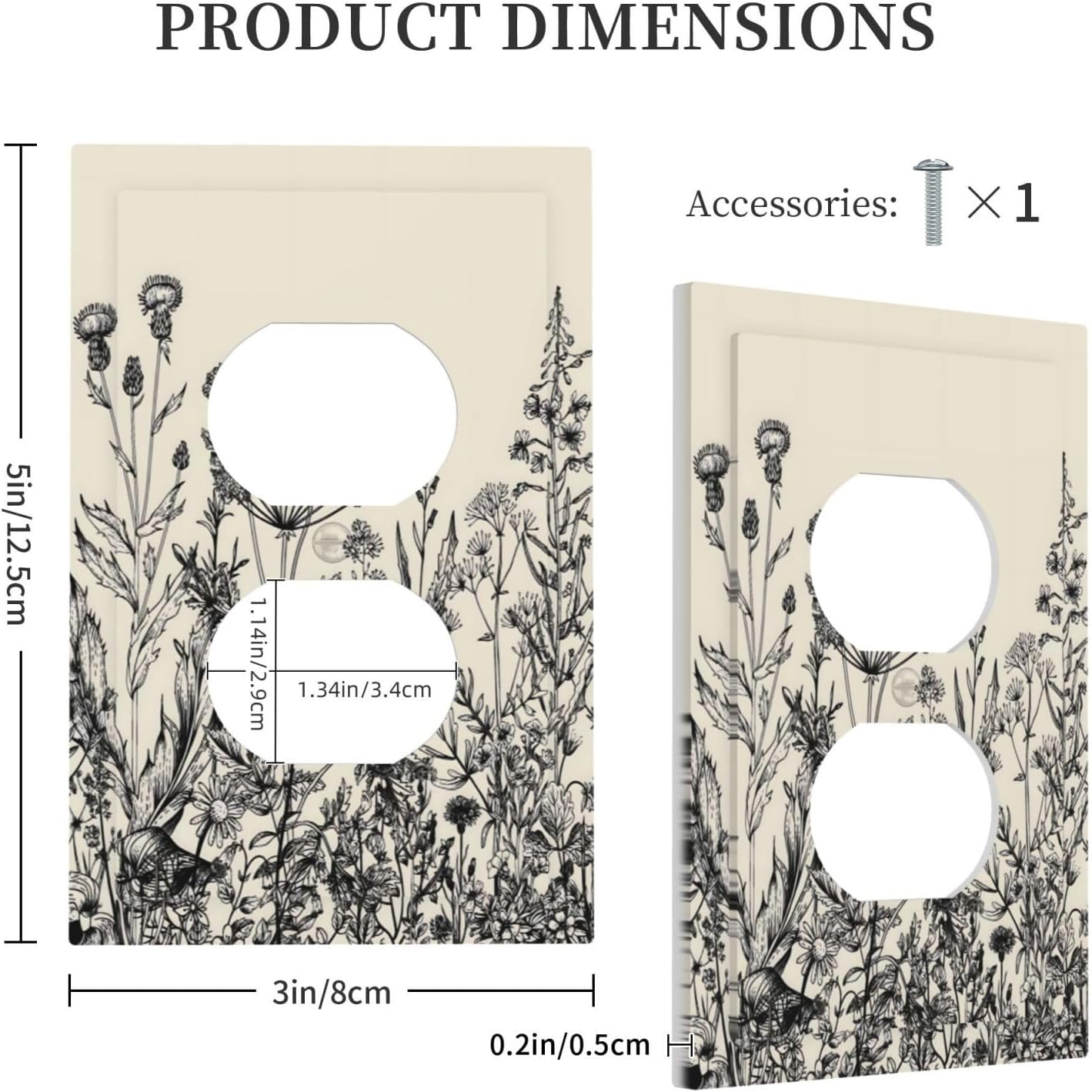 Boho Black White Vintage Floral Wild Flower Herb Sage Outlet Covers 1 Gang Duplex Light Switch Cover Decorative Switch Plates Electrical Receptacle Faceplate Wall Plate for Farmhouse Living Room Decor