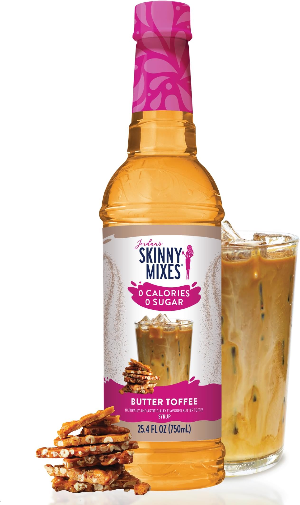 Jordan's Skinny Mixes Sugar Free Coffee Syrup, Butter Toffee Coffee Flavoring Syrup, Zero Calorie Drink Mix, Lattes, Baking, Protein Shake or Cocktail, Dairy & Gluten Free, Kosher, 25.4 Fl Oz