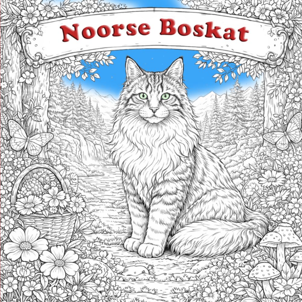 Kleurboek Noorse Boskat: Ontspannende kleurplaten met prachtige Noorse Boskatten in natuur- en huiselijke scènes – voor kinderen en volwassenen