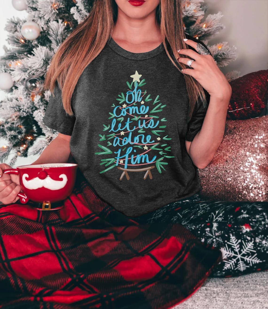 Christmas Tree Shirts for Women Christian Christmas Shirt Xmas Religious Prints Tshirts Casual Short Sleeve Holiday Shirt - Image 3
