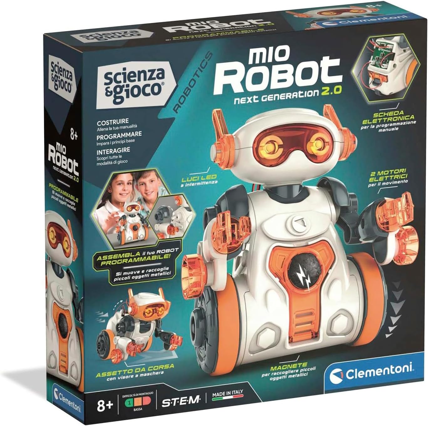 Clementoni Science and Play Robotics - Mio Robot 2.0 for Children 8+ Years, Robotics Kit for Building and Programming Robots, Stimulates Logical Skills, Made in Italy, Italian Language, 19444