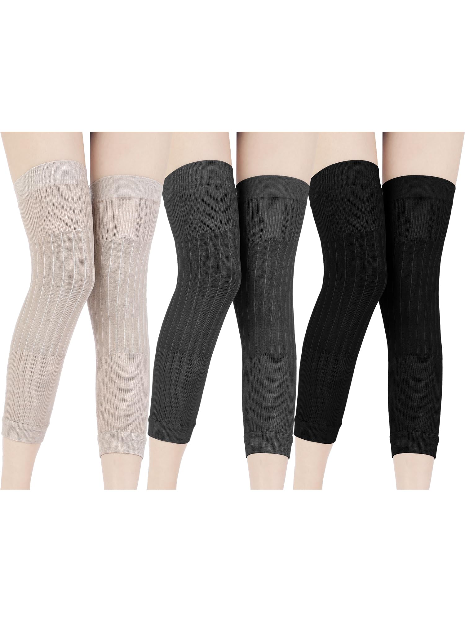 Geyoga 3 Pairs Long Knee Warmers for Women Men Elastic Knitted Leg Warmers Leg Compression Sleeve for Ski