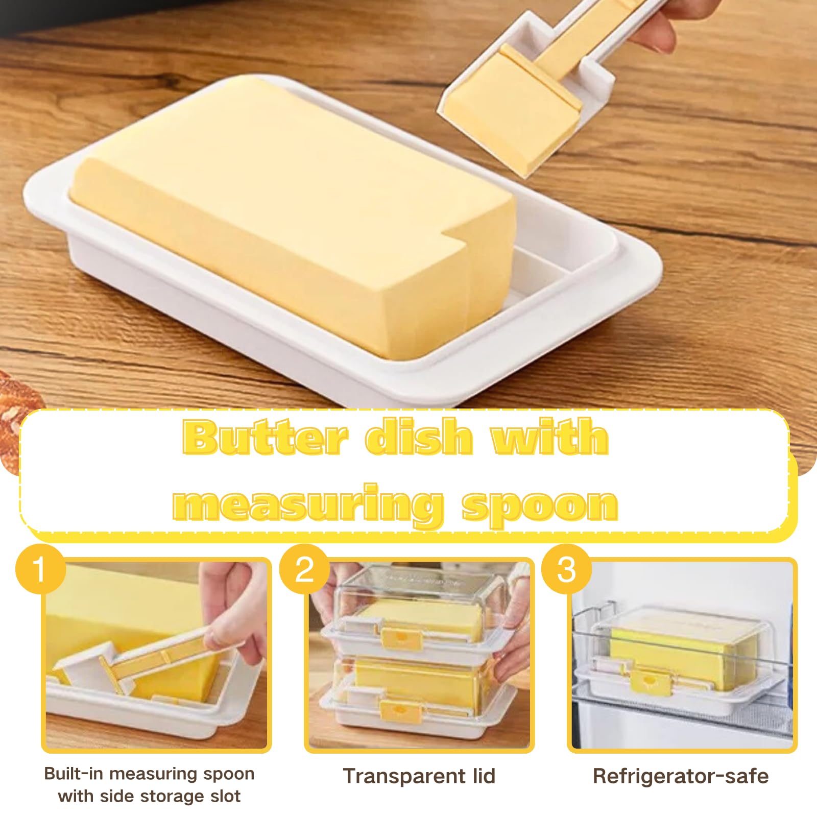 Pursufect Butter Dish, Butter Box with Multifunctional Measuring Spoon, Airtight Butter Container with lid for Fresh Butter, BPA-Free Butter Tray, Butter holder for Kitchen and Refrigerator