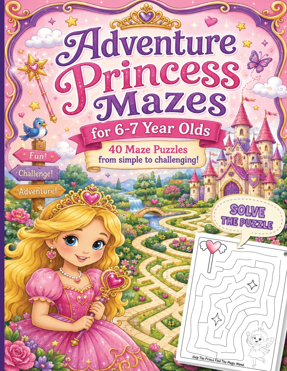 Adventure Princess Mazes for 6-7 Year Olds: 40 Maze Puzzles from simple to challenging! (Activity Book Gift for Boys & Girls)
