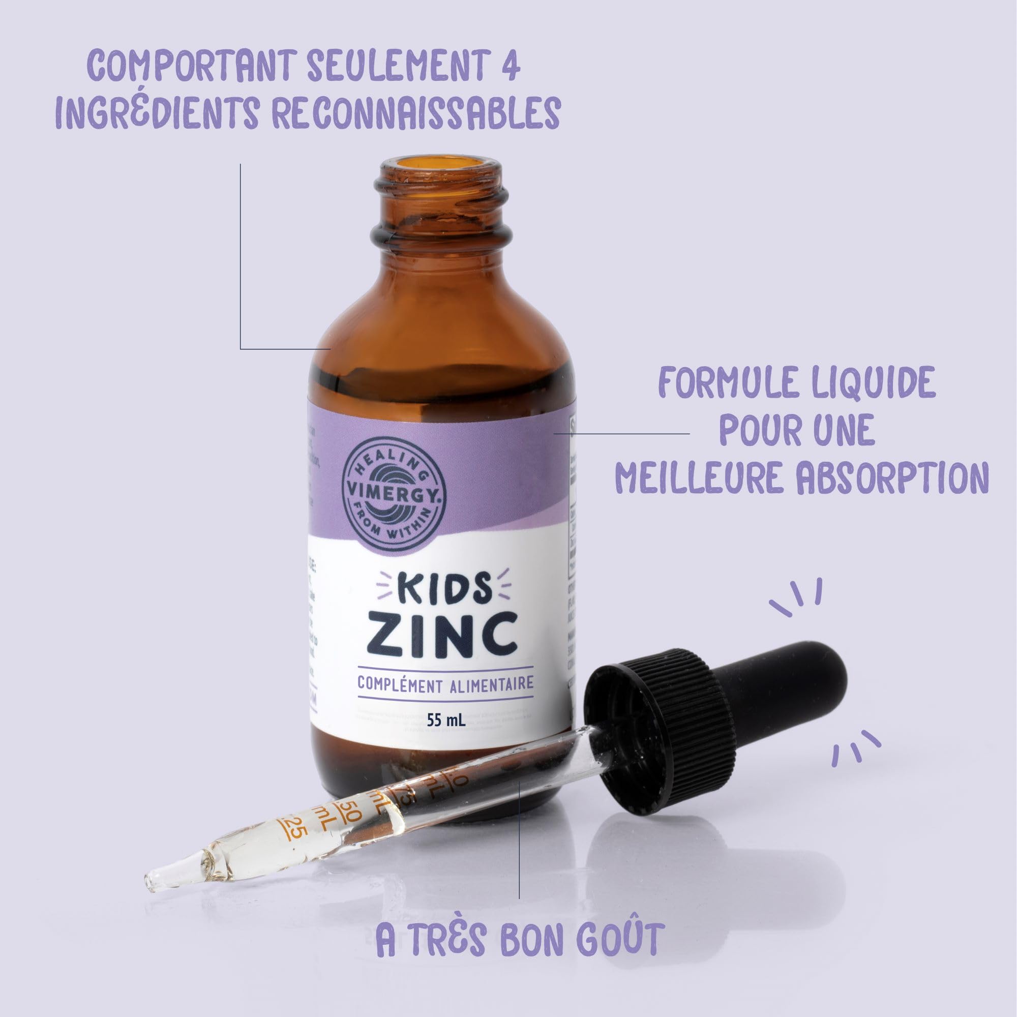 Vimergy Kids Zinc - Gouttes de Zinc pour Enfant - Soutient les Fonctions Cérébrales, la Croissance Physique et la Fonction Cellulaire -Sans Sucre, Colorants, Gluten ni Arômes - Végétalien (55 ml)