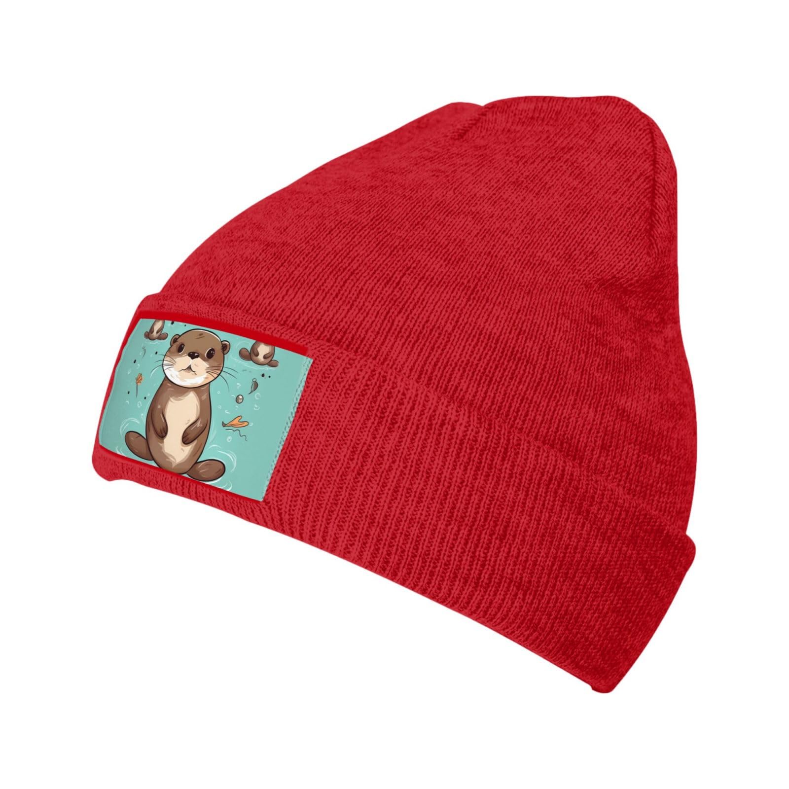 Beanie for Women Cartoon Cute Otter Print Knitted Hat Men Winter Beanies Soft Knit Hats Warm Beanie Cap