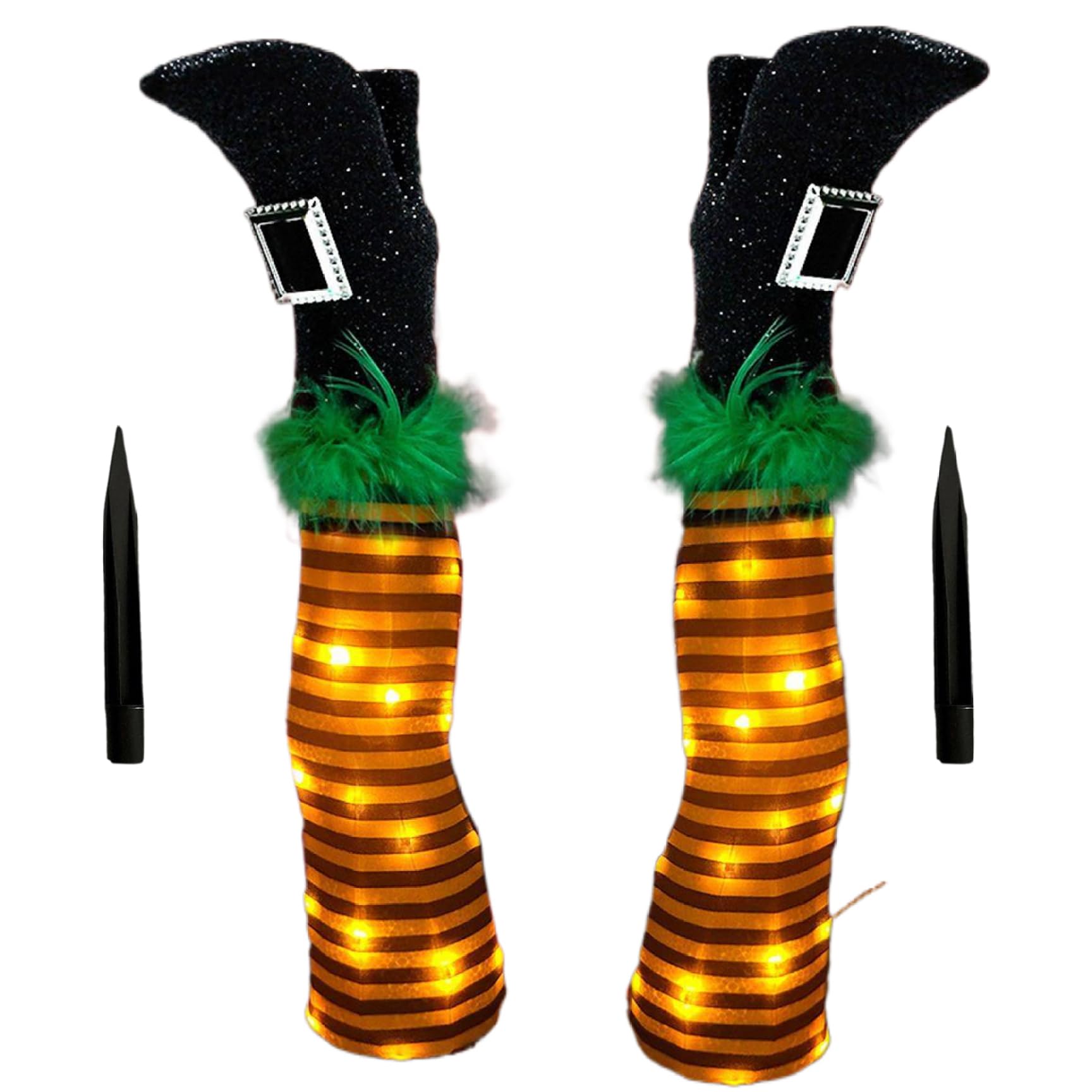 Tsawntd Witches Legs Halloween Decor, 1 Pair with LED Lights, Orange, 17in Flying Witch Witch Legs Witches Halloween Decor