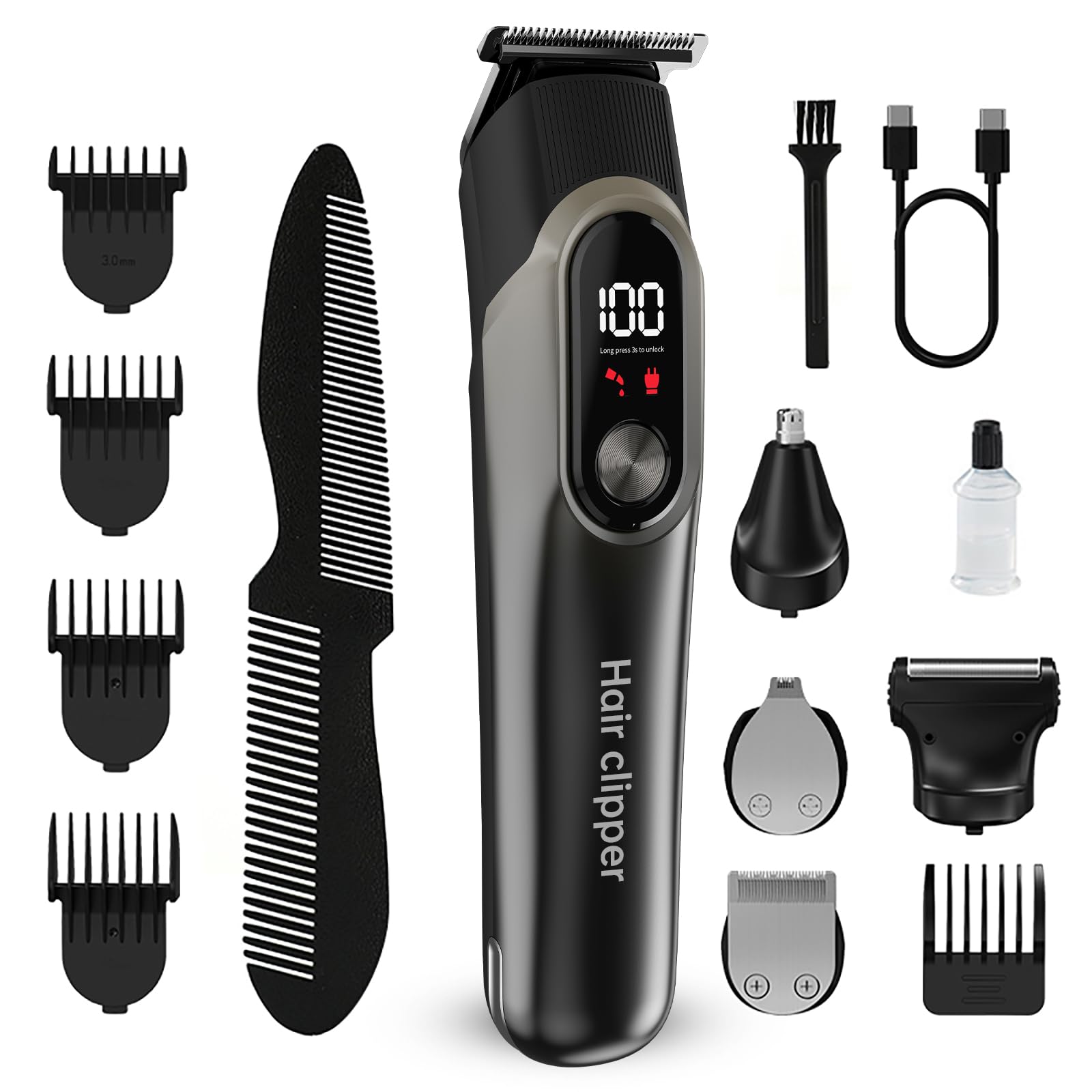 RUIBO Beard Trimmer for Men 5-in-1 Cordless Hair Clipper Kit with Foil Razor Waterproof Body Nose Ear Groomer