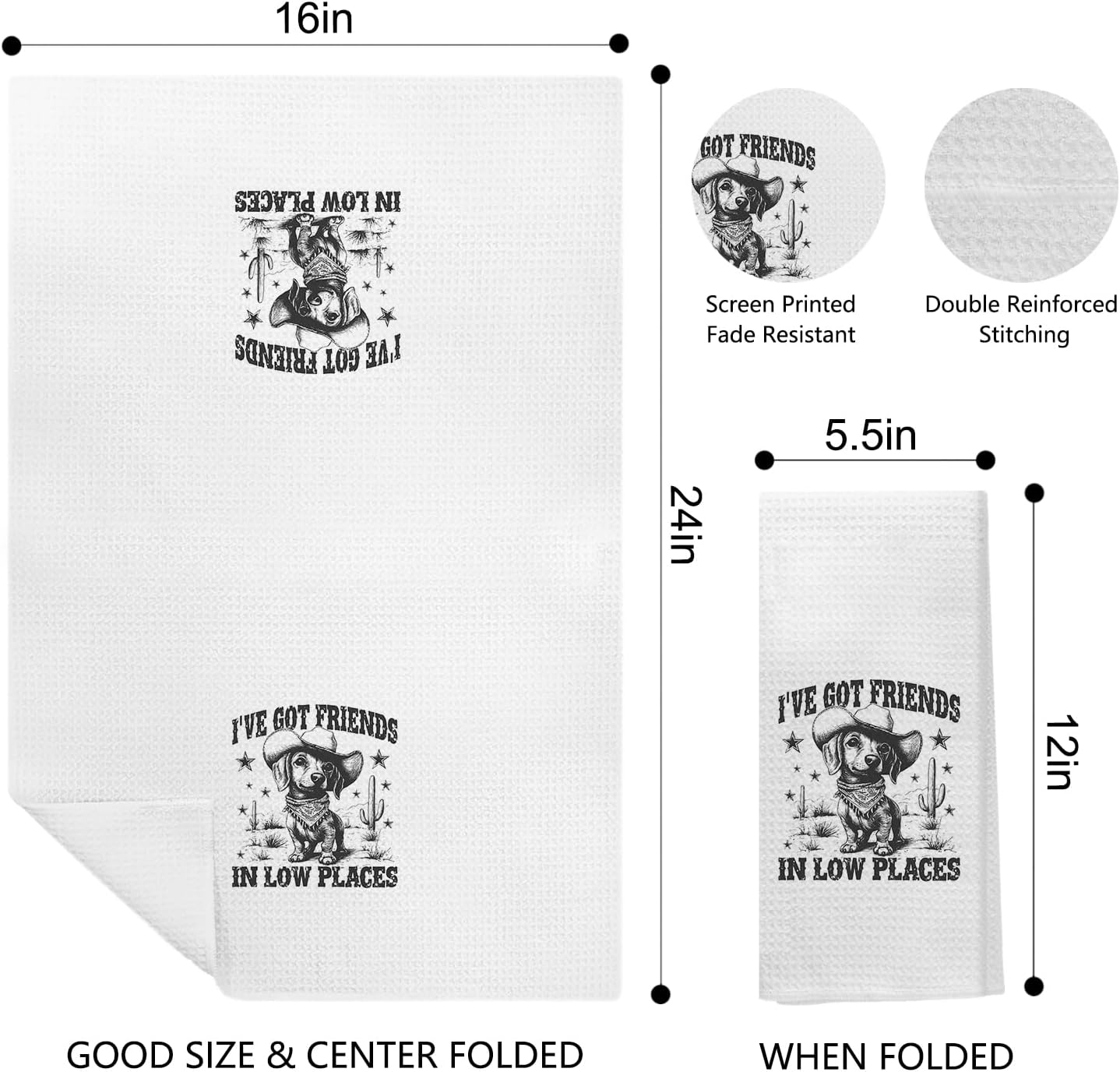 Funny Western Cowboy Dachshund Kitchen Dish Towels, Dachshund Weiner Dog Gifts for Women Men Decorative Hand Towels for Bathroom Kitchen, Dog Bathroom Decor, 16x24 Inch