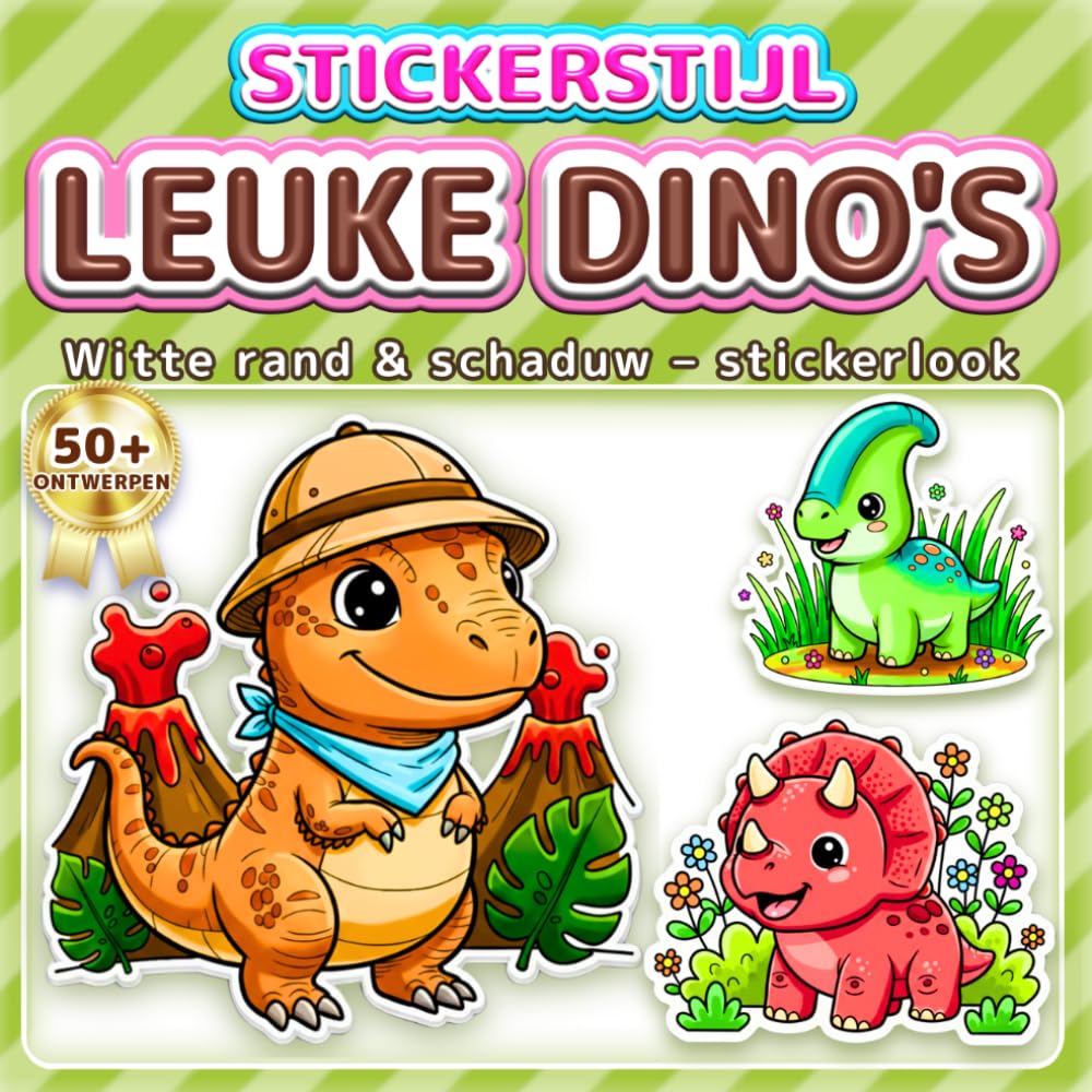 LEUKE DINO'S: EENVOUDIG & LEUK KLEURBOEK: 50+ Stickerstijl ontwerpen voor kinderen, volwassenen en senioren. Ontspanning, mindfulness en cadeau voor meisjes en jongens die van dino's houden