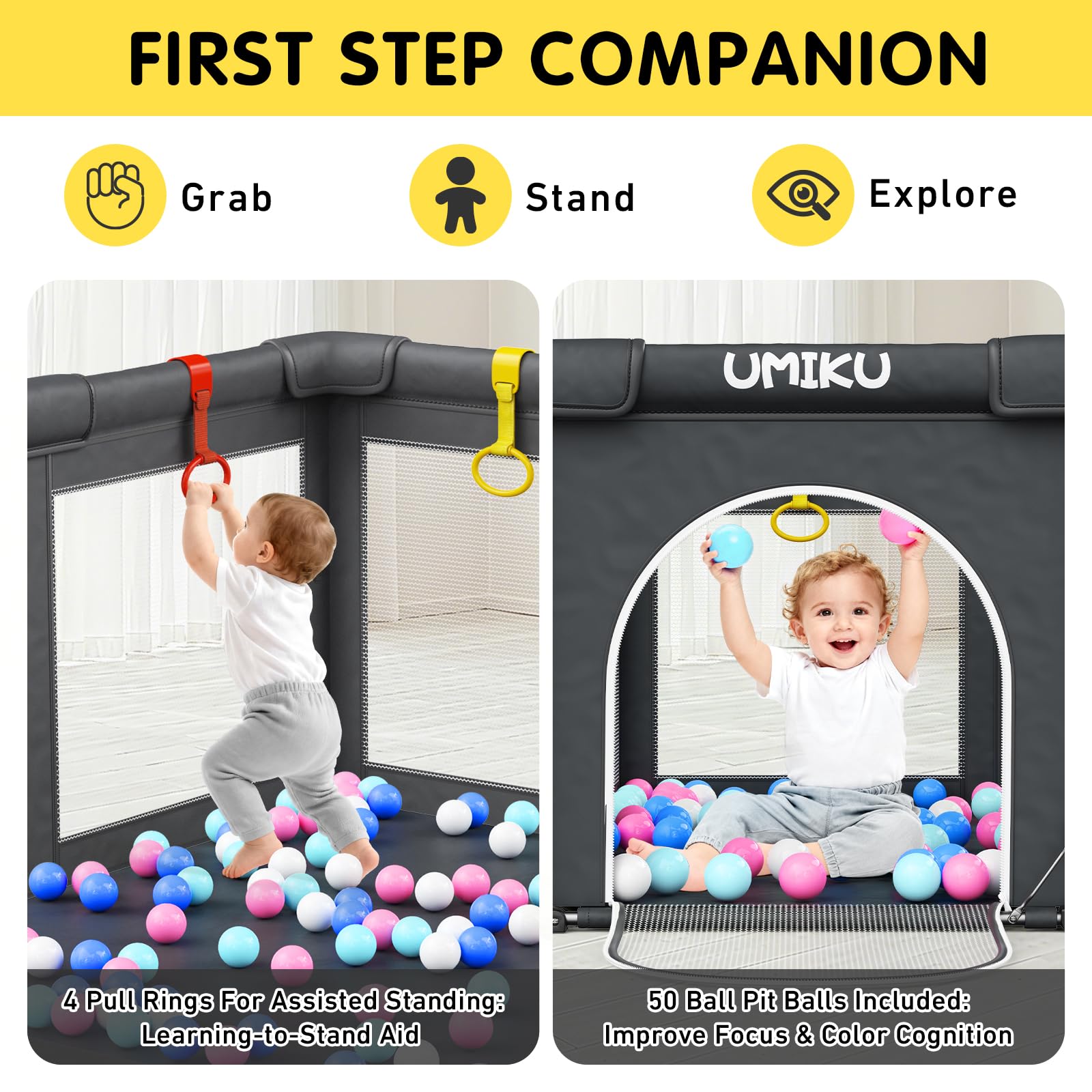 Parco giochi pieghevole per neonati e bambini piccoli, grande box con 2 porte, recinto per interni ed esterni, 4 maniglie, 50 palline, regali essenziali per