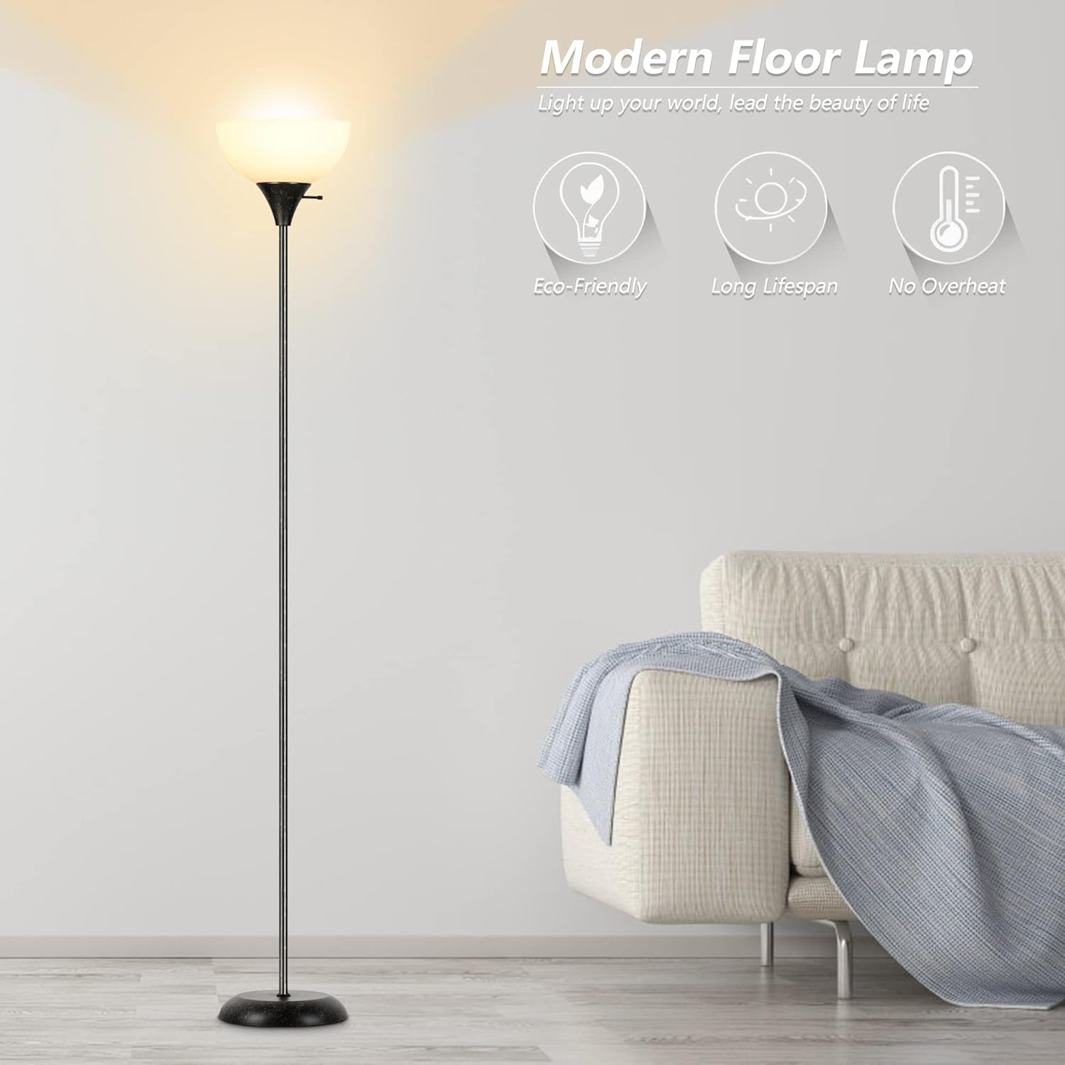 RISLG Floor Lamp, Standing Lamp for Bedroom, Drop-Resistant White Lampshade, Rotary Switch, Industrial Metal Floor Lamp for Living Room Bedroom Study Office Kid’s Room