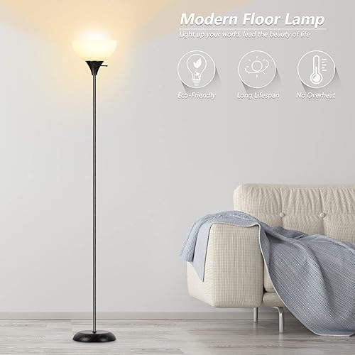 Miniatura 5 de Lámpara de pie lámpara de pie con 3 niveles de brillo regulable pantalla blanca resistente a caídas interruptor giratorio lámpara de pie de metal