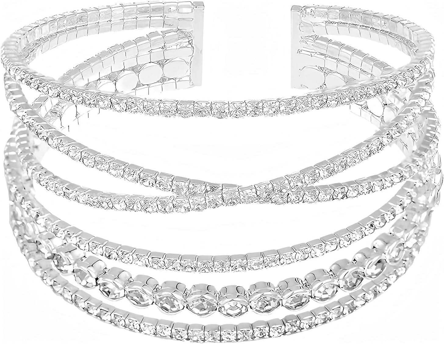 Jojomina MultiLayer Crystal Rhinestone Cuff Bracelet For Women Girls Silver Strand Layered Bridal Bracelet Jewelry for Prom Party Wedding Dating