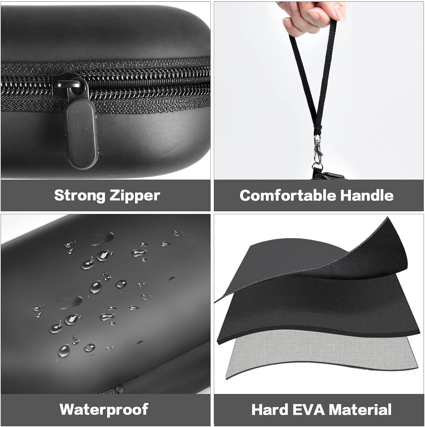 GWCASE 2-in-1 Contact Lens Travel Case for Eyeglasses & Sunglasses | Hard PU Exterior Bag with Soak Storage Kit Included Built-in Mirror Tweezer Contact Lens Solution Bottle-Black(No Glasses)
