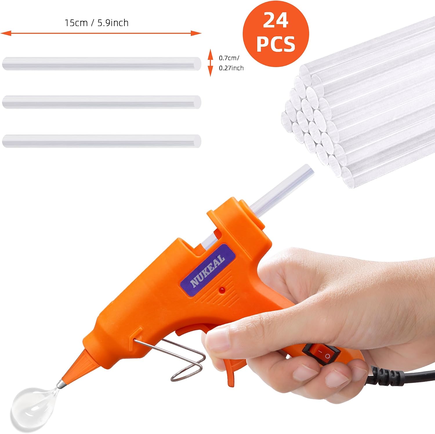 Hot Glue Gun Kit, NUKEAL Mini Melt Hot Glue Gun with EVA Carrying Case and 24 PCS Glue Sticks for Crafts, School DIY Arts, and Home Repair (20 Watts, Orange)