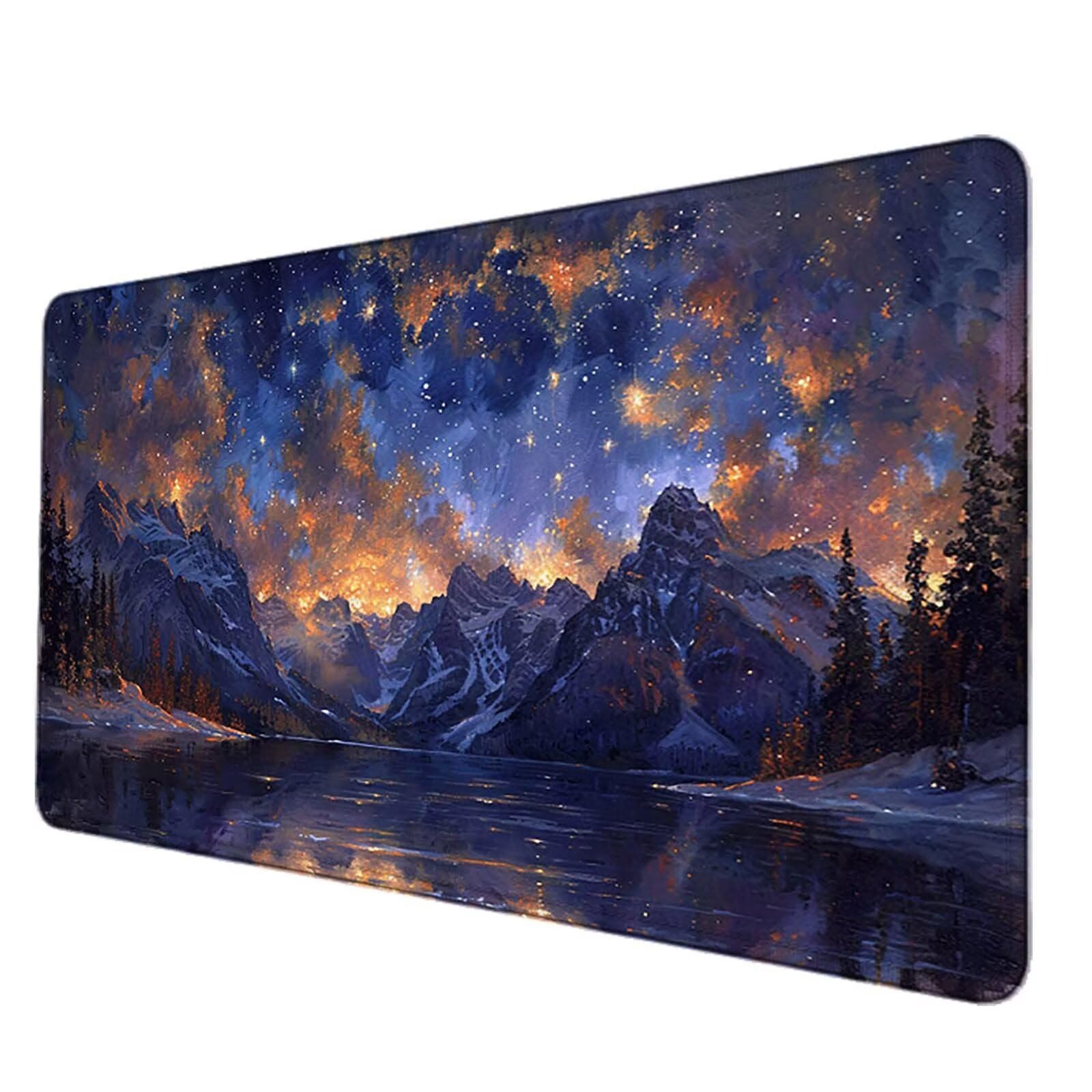 Podkładka pod mysz XXL 1500 x 800 mm, wodoodporna podkładka pod mysz niebieska mysz gwiaździste niebo wzór akcesoria do gier szyte krawędzie antypoślizgowa gumowa podstawa powierzchnia do biura/domu