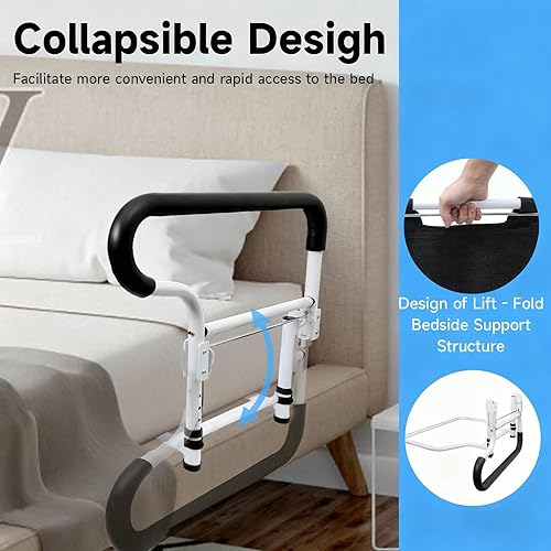 Vista 4 de Rieles de cama para adultos mayores, barandilla de asistencia de cama ajustable aprobada por ASTM para personas mayores, con bolsa de almacenamiento