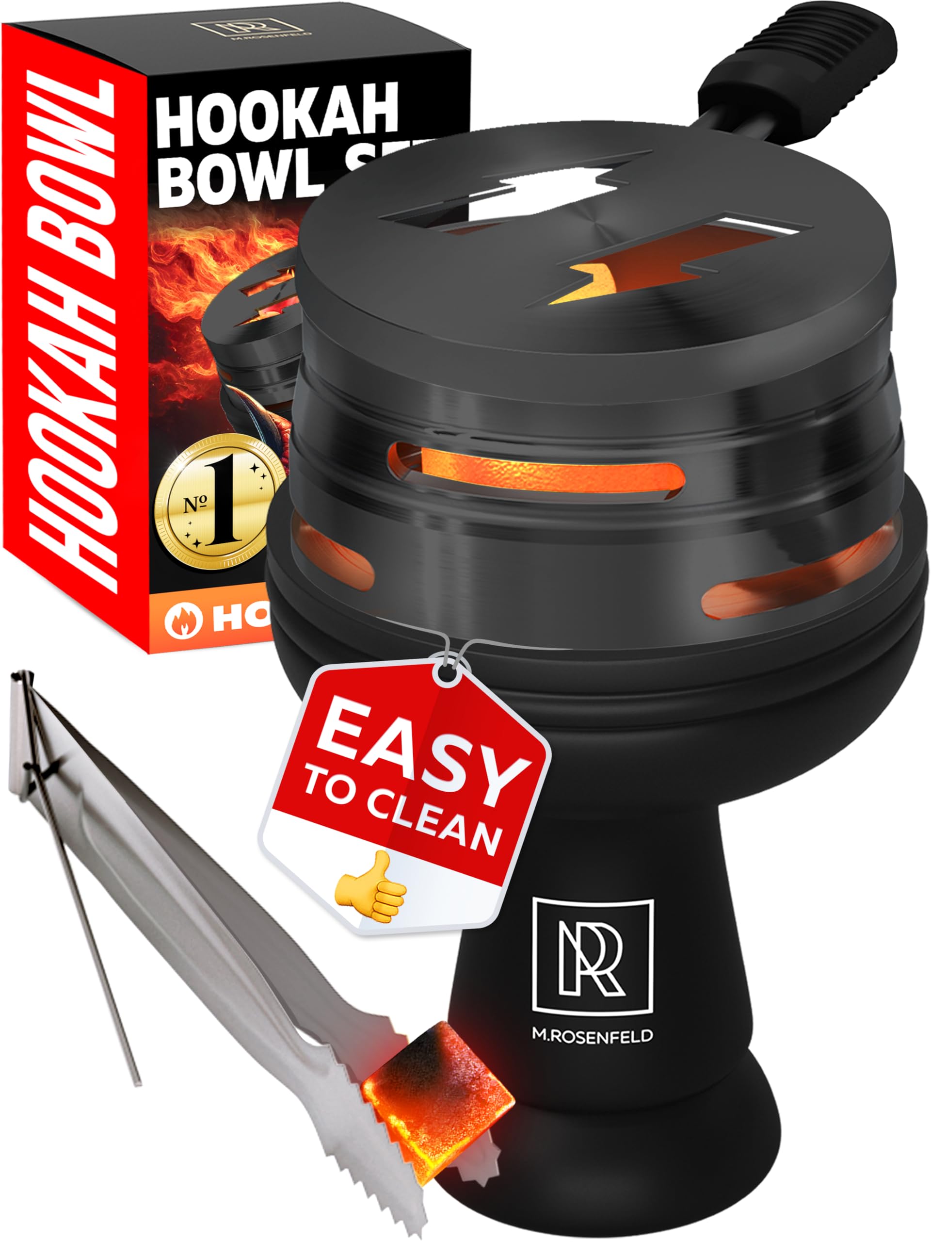 Premium Silicone Hookah Bowl Set – Universal Phunnel Hookah Head Bowl for Perfect Black Heat Management – Durable, Easy-to-Clean Hookah Top with Tongs – Shisha Bowl for Smooth Airflow & Max Flavor