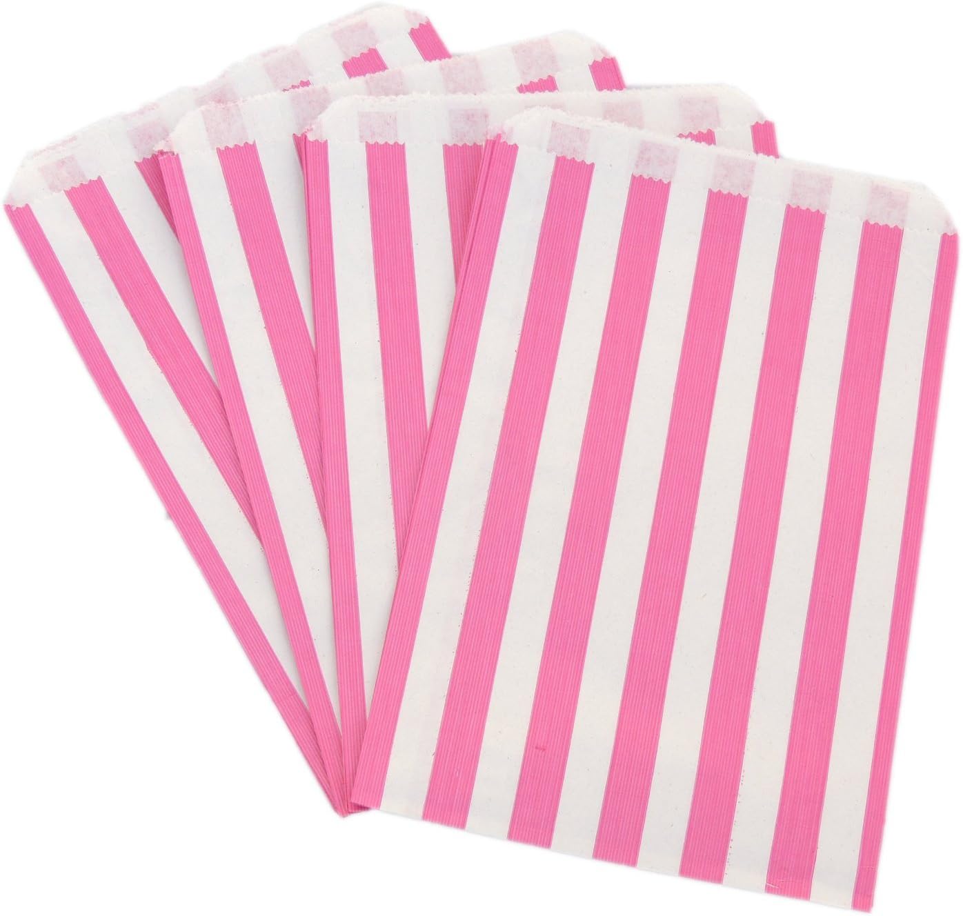 Candy Stripe Paper Bags, 5 x 7 Inches - Pink, Pack of 100