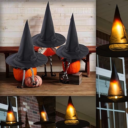 Miniatura 6 de Sombrero de bruja para disfraz de Halloween, accesorio de decoración de gorra con cuerda colgante para decoración de patio de Halloween, recuerdo de