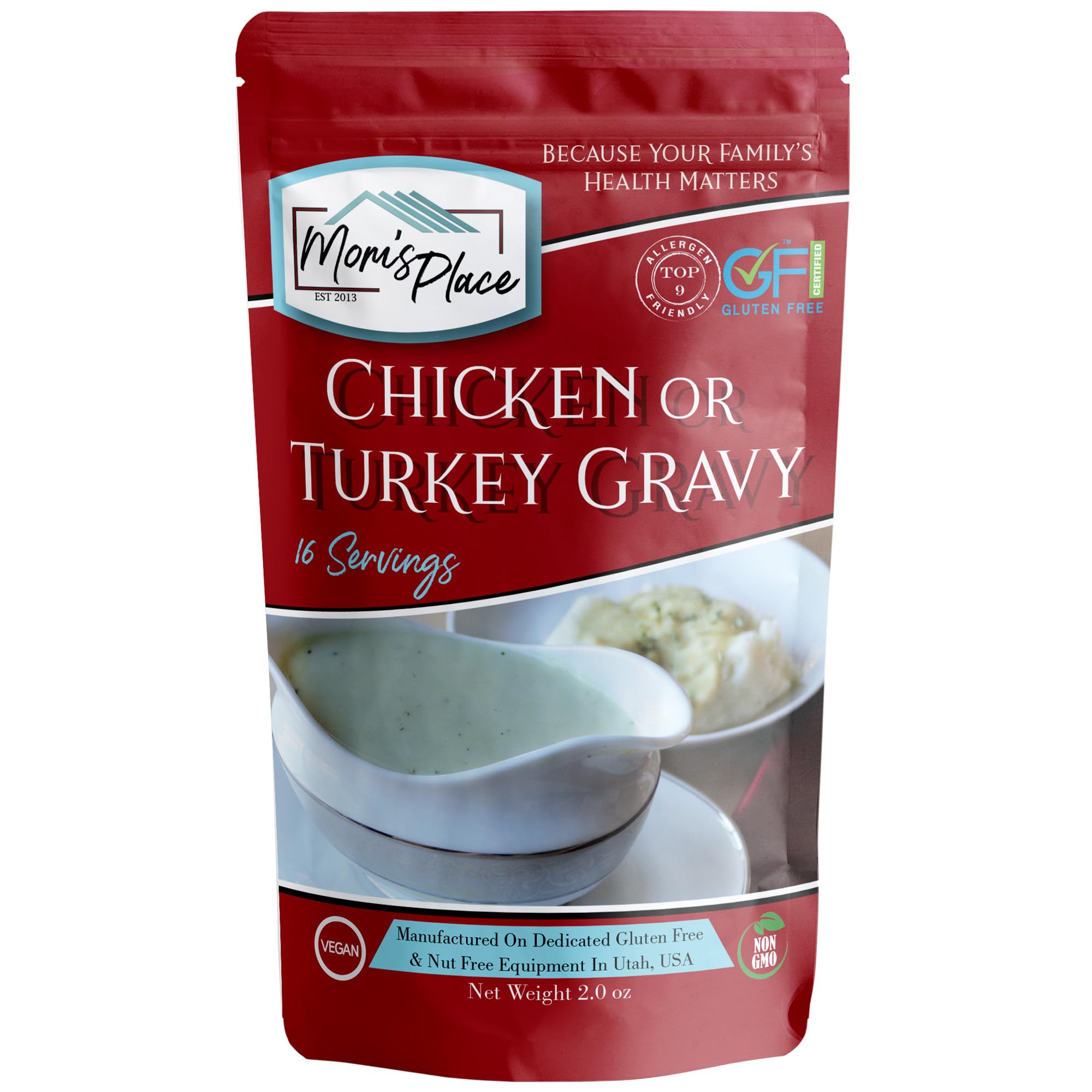 Mom's Place Gluten-Free Chicken or Turkey Gravy Mix, Soy, Dairy, Nut & Corn Free, Vegan, 2.0 oz