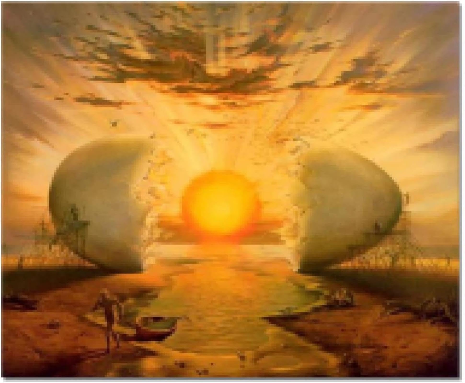JACBON Salvador Dali Wall Art Pictures Abstract Egg Sun Rays Canvas Paintings New World Prints Painting Home Decor 40x60cm（16x24inch InternalFrame