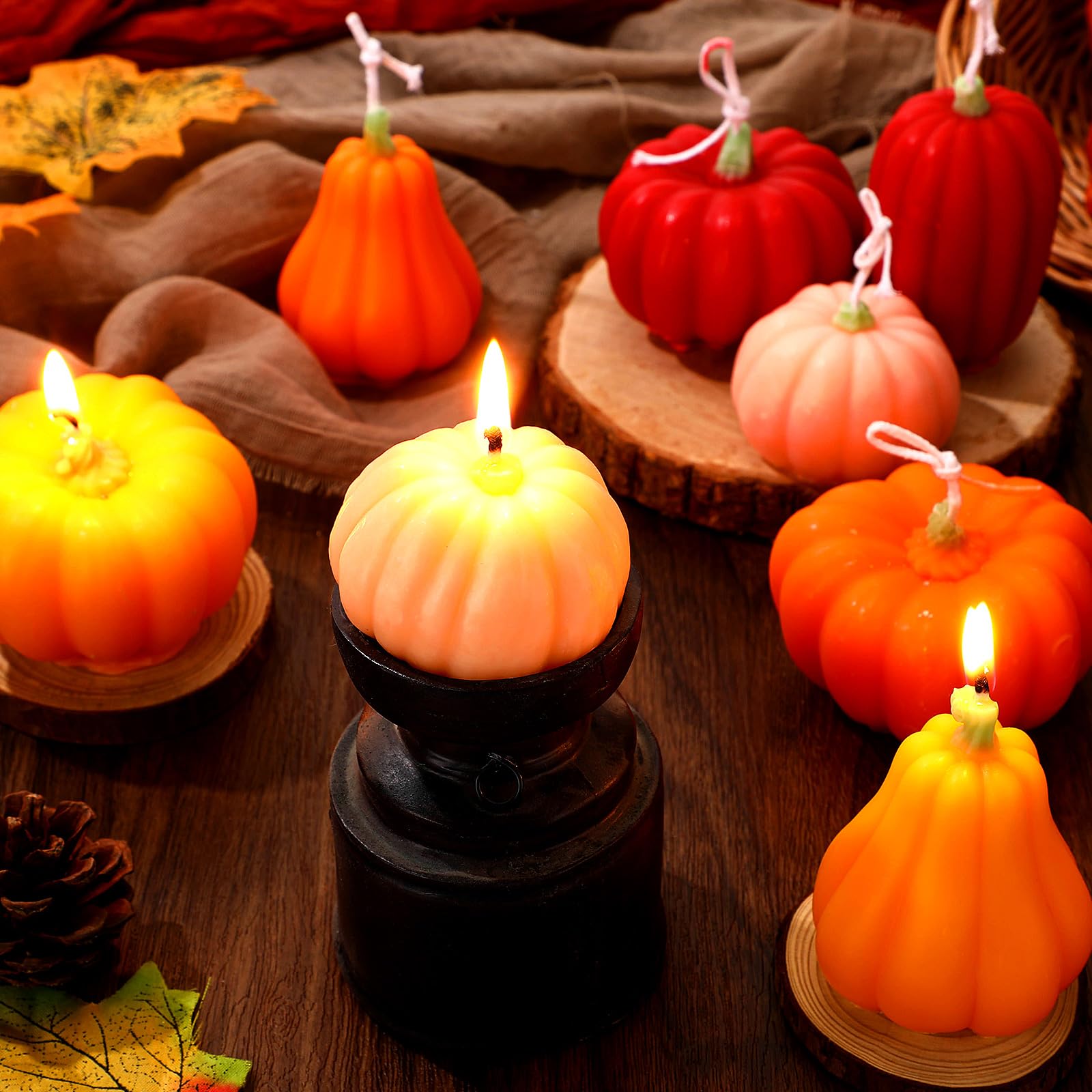Conelist 8 Stück Herbstkerzen, Erntedankfest, Kürbisform, Soja-Duftkerzen, Herbst-Thema, Kürbis-Teelicht, handgefertigt, Wachs, Erntedankfest, Tischdekoration, Herbstkerzen, Erntedankfest, Herbstparty