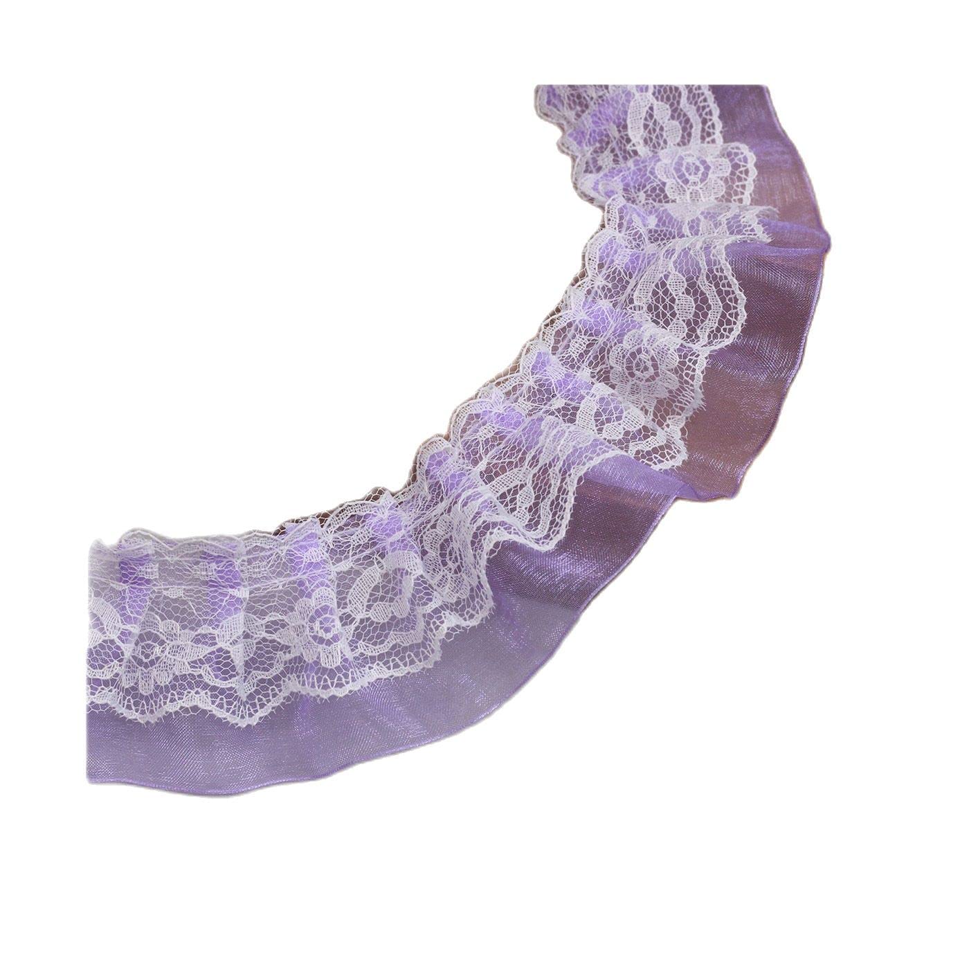 Koronkowe wykończenia, 1 jardów plisowany biały materiał 5 cm gipiura pusta niebieska fioletowa różowa tkanina akcesoria do szycia dekoracja sukni(White)