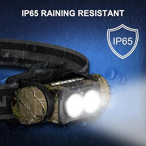 Miniatura 8 de NICRON Linterna frontal recargable, 1600 lúmenes de aluminio giratorio de 180 con 3 fuentes de luz, 10 modos, linterna impermeable H35+ para