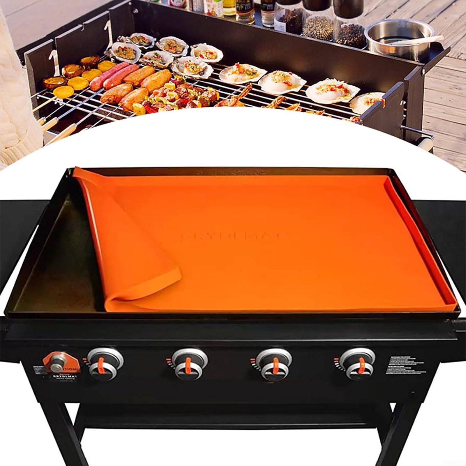 Alfombrilla de silicona para plancha, cubierta de silicona lavable para plancha, cubierta de parrilla de piedra negra (36 pulgadas)