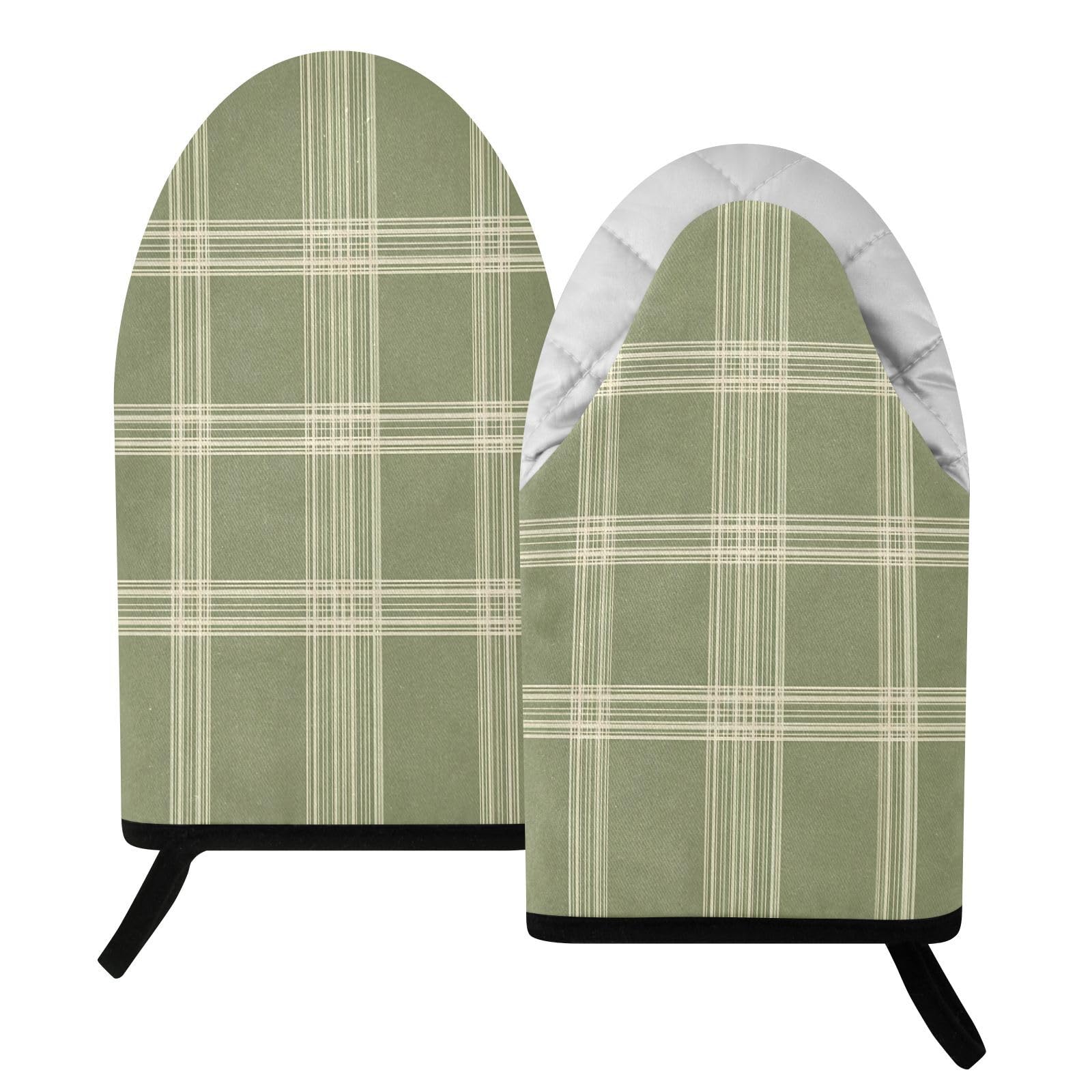 BURSTDDY Green Checkered Oven Mitt,Heat Resistant Kitchen Mitts for Cooking