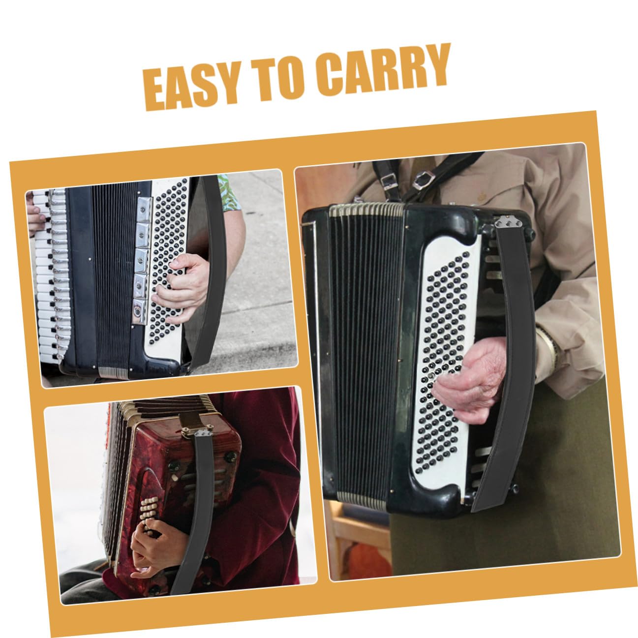 INOOMP Cintura per Fisarmonica Basso in Pu Nera, Tracolla per Mano Laterale Comoda e Resistente, Accessorio per Musicisti e Fisarmonicisti