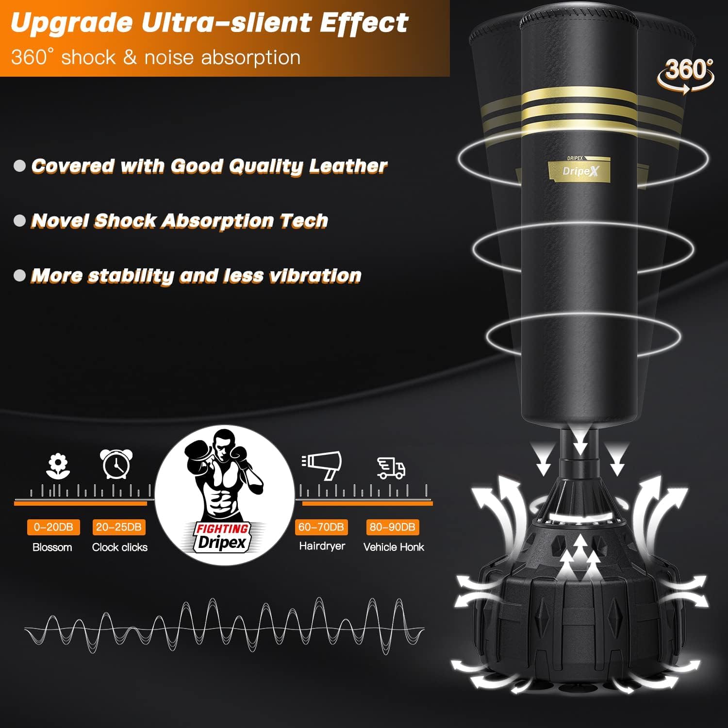 Dripex Sacco Boxe Basic, 165 cm Sacco Boxe da Terra Autoportante con Base a 12/19 Ventosi Potenti per Adulti Giovani Kickboxing (Base e Sacco Due Pacchi)