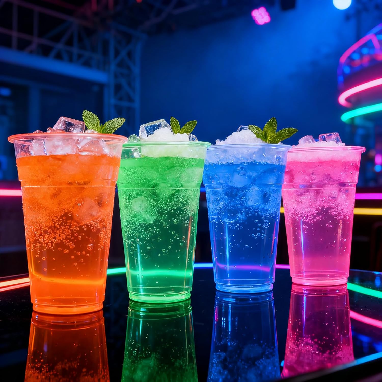 200 Pack Plastic Neon Cups, 16 OZ Disposable Black Light Party Glow Cups, Assorted Neon Color Tumbler, Cold Drinking Light Up Cup for Rave Party, Carnivals, Christmas Thanksgiving Halloween - Image 6
